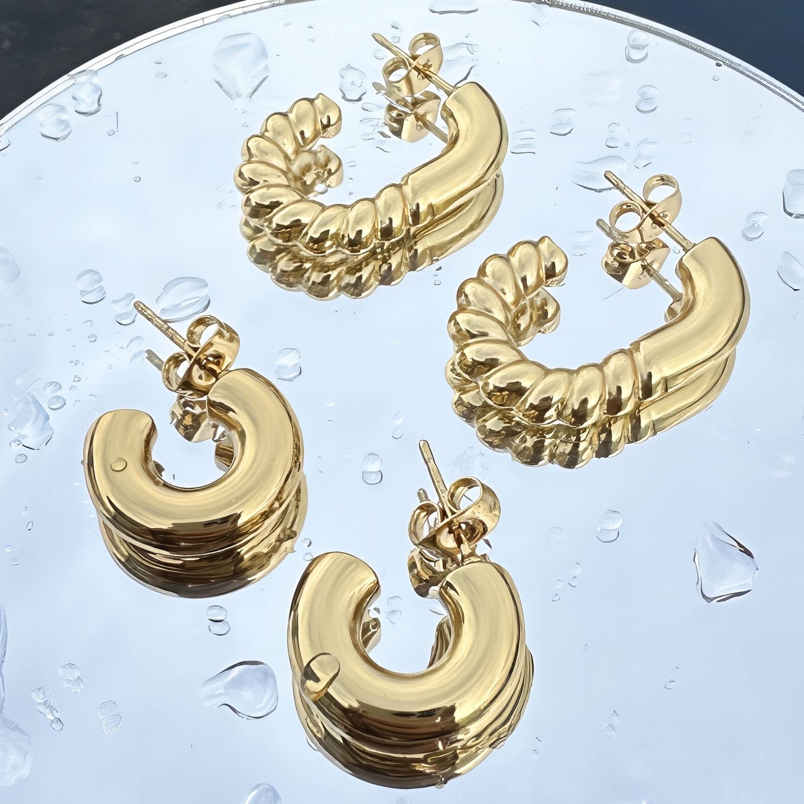 Earrings, 18K Gold Plated Steel
