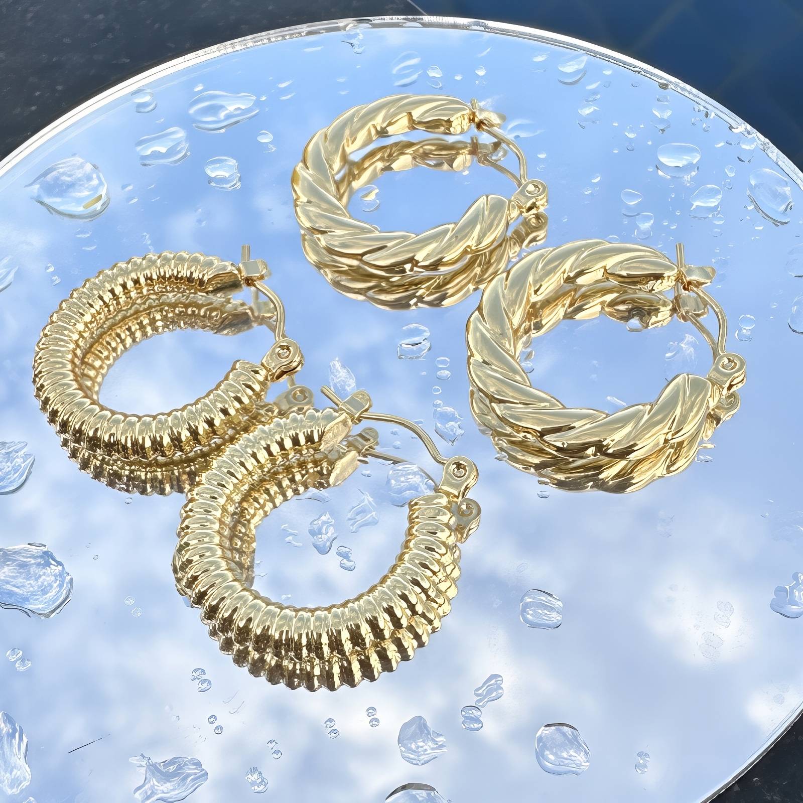 Earrings, 18K Gold Plated Steel