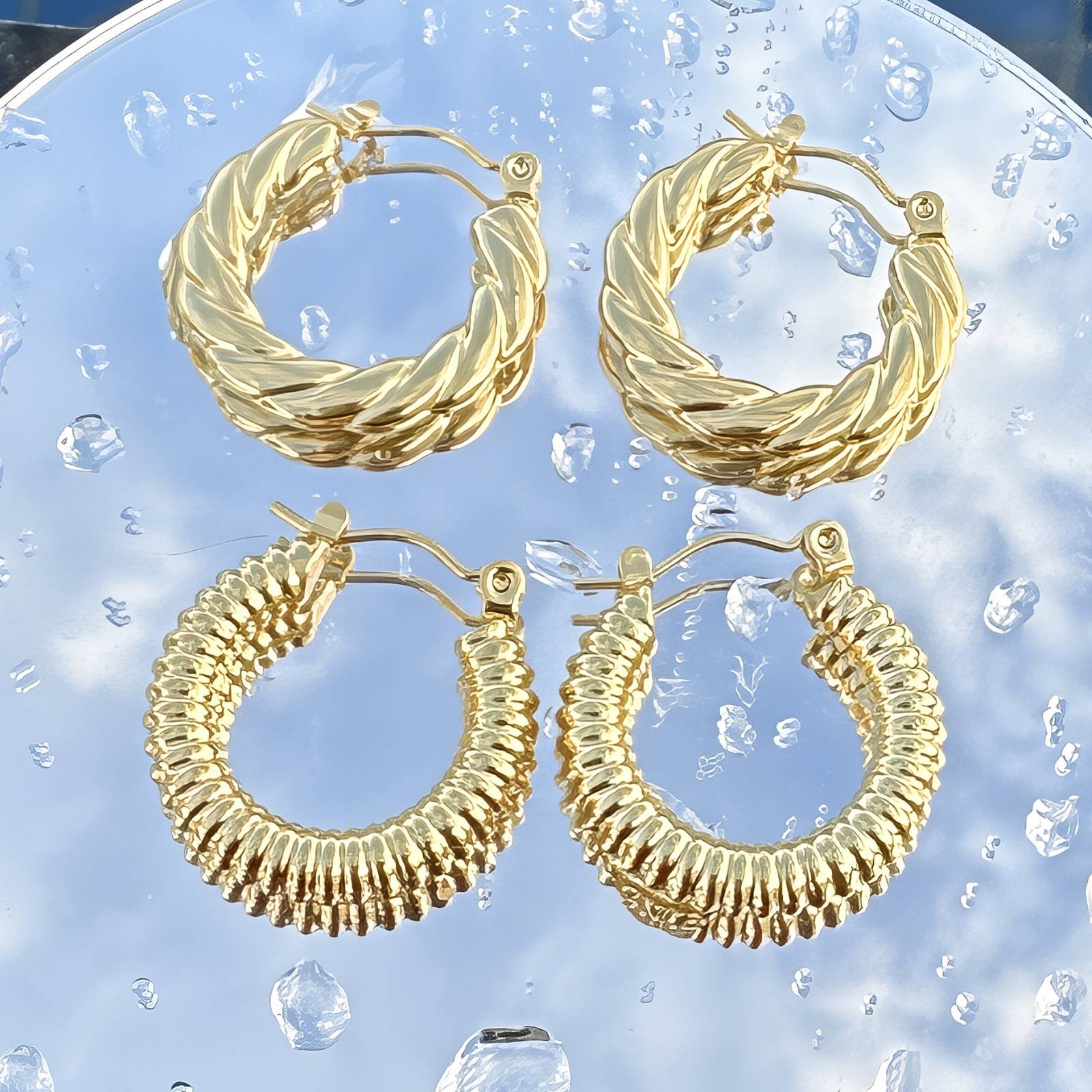 Earrings, 18K Gold Plated Steel
