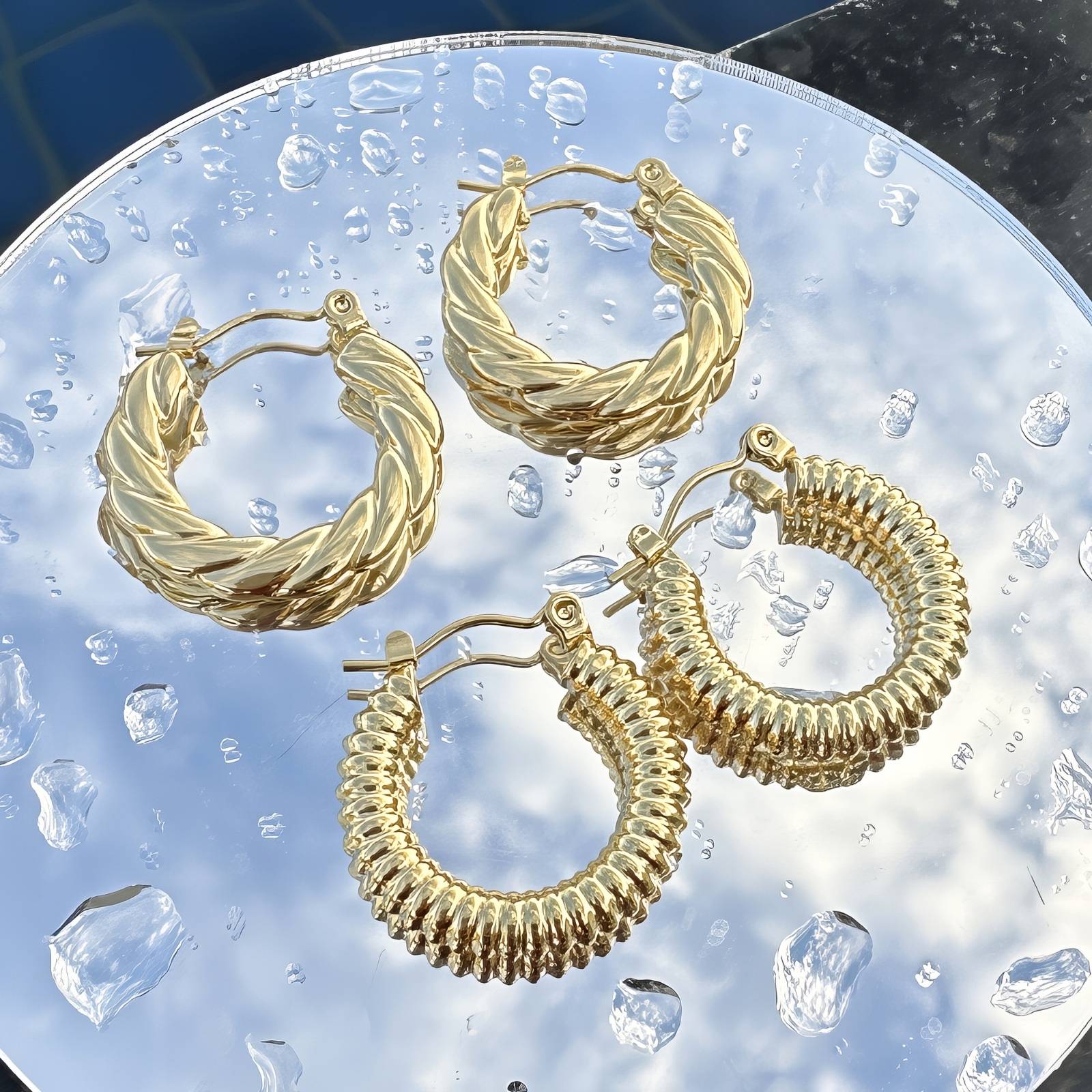 Earrings, 18K Gold Plated Steel