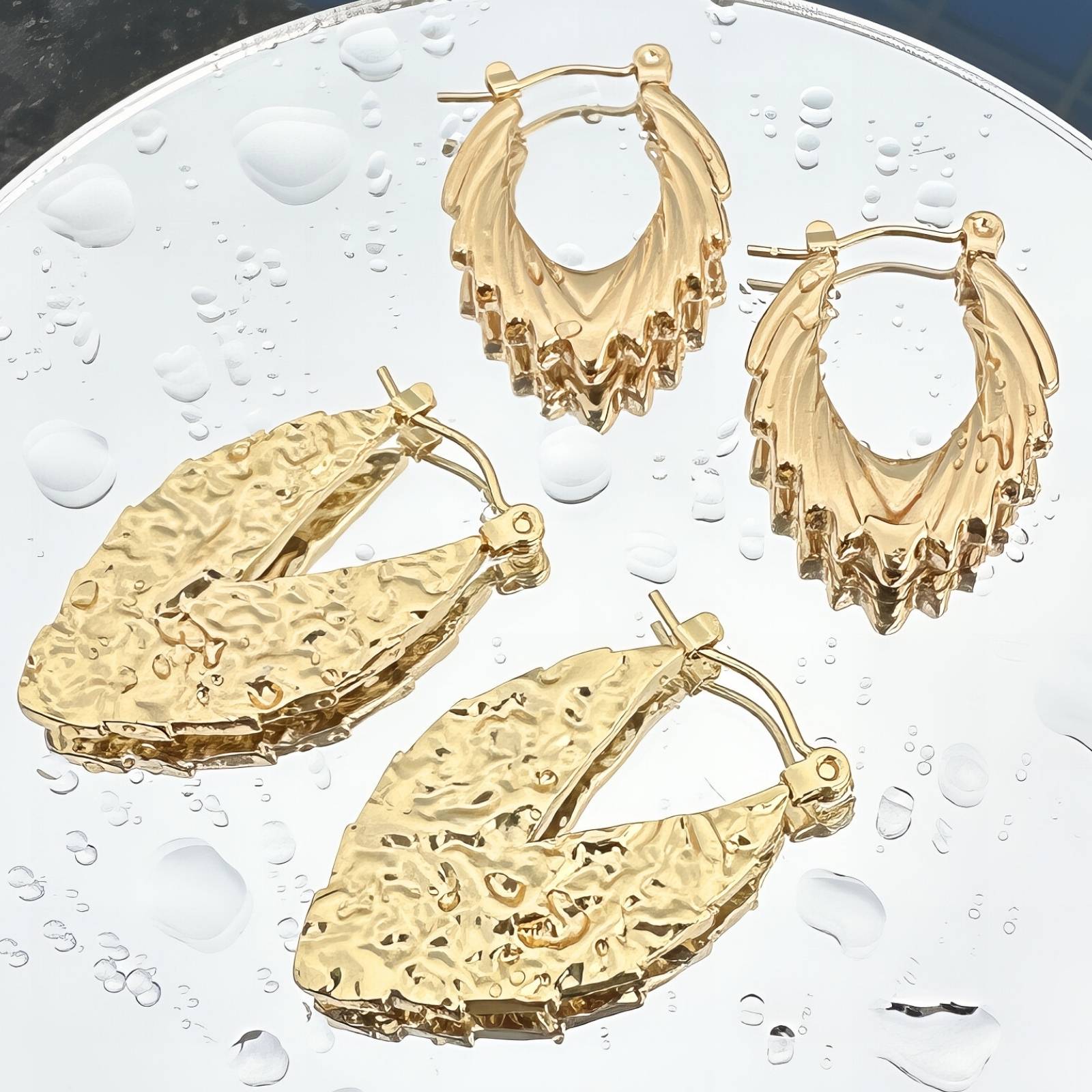 Earrings, 18K Gold Plated Steel