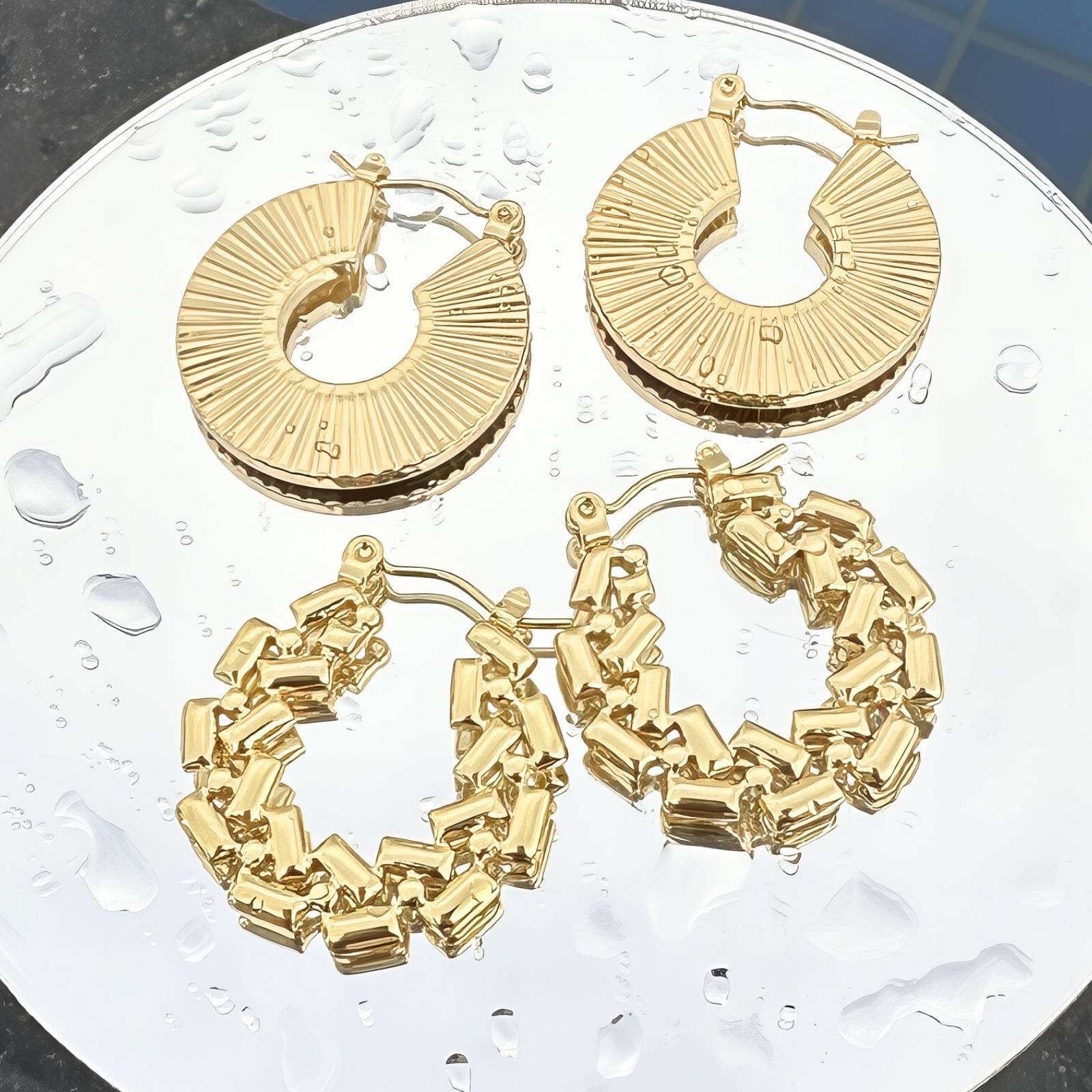Earrings, 18K Gold Plated Steel