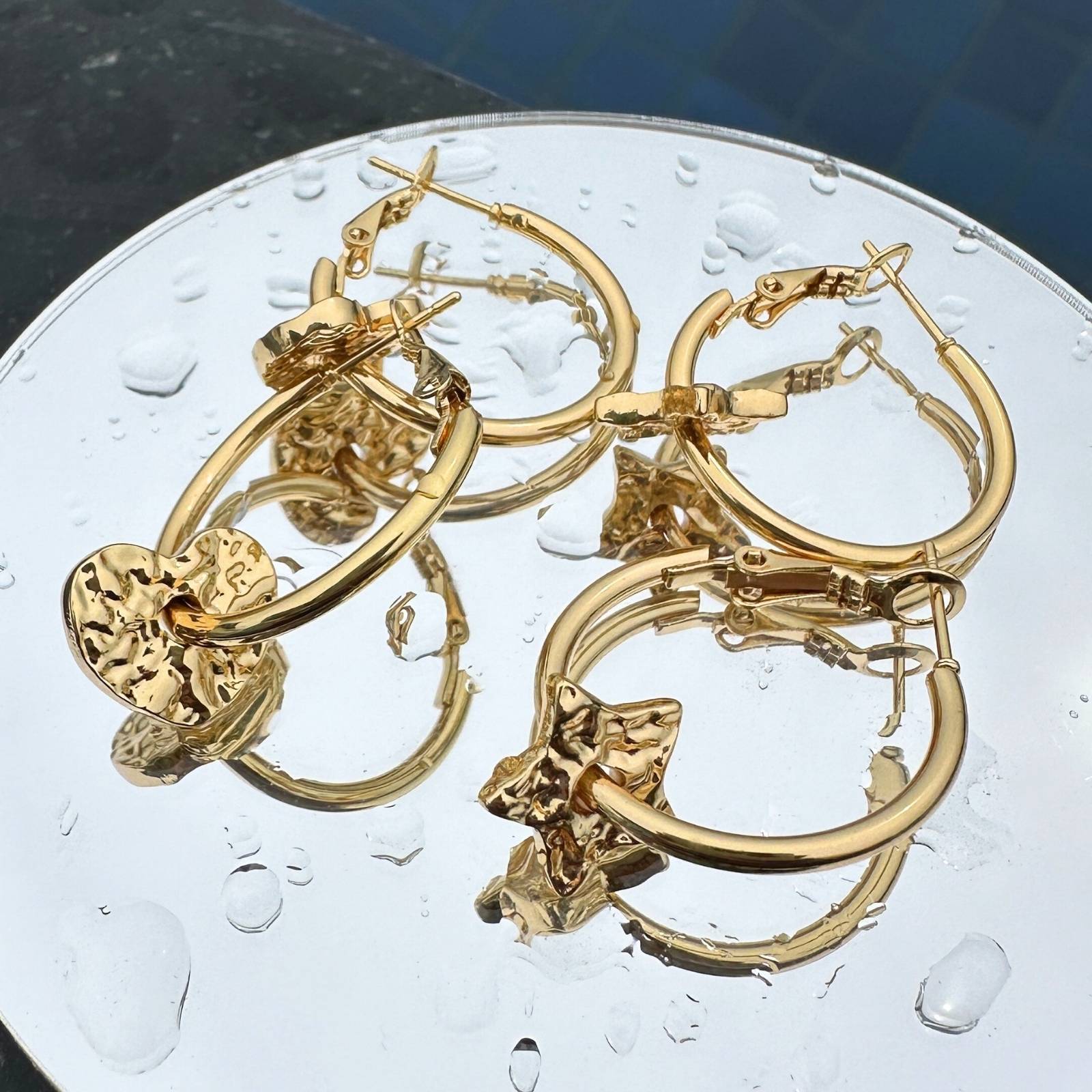Stars Earrings, 18K Gold Plated Steel