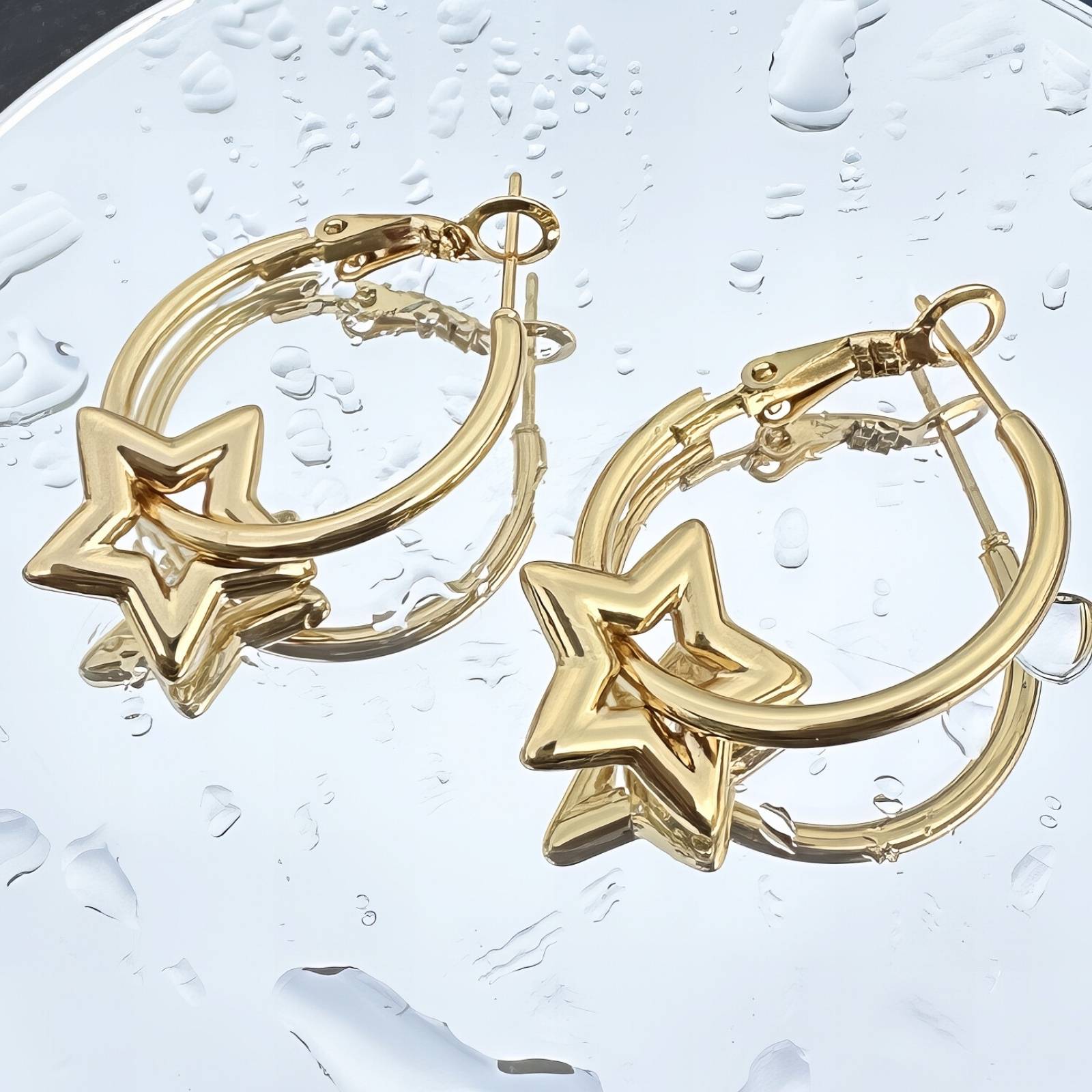 Stars Earrings, 18K Gold Plated Steel