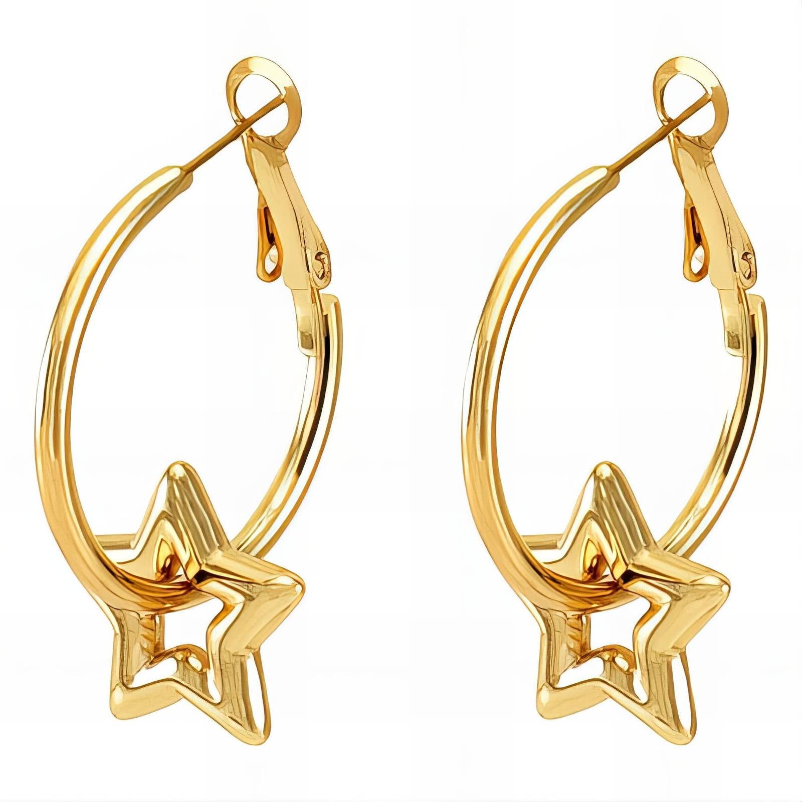 Stars Earrings, 18K Gold Plated Steel