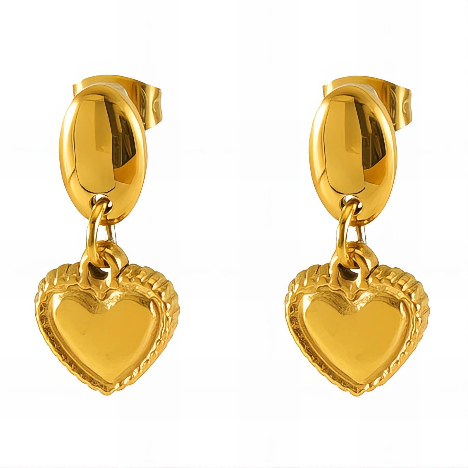 Hearts Earrings, 18K Gold Plated Steel