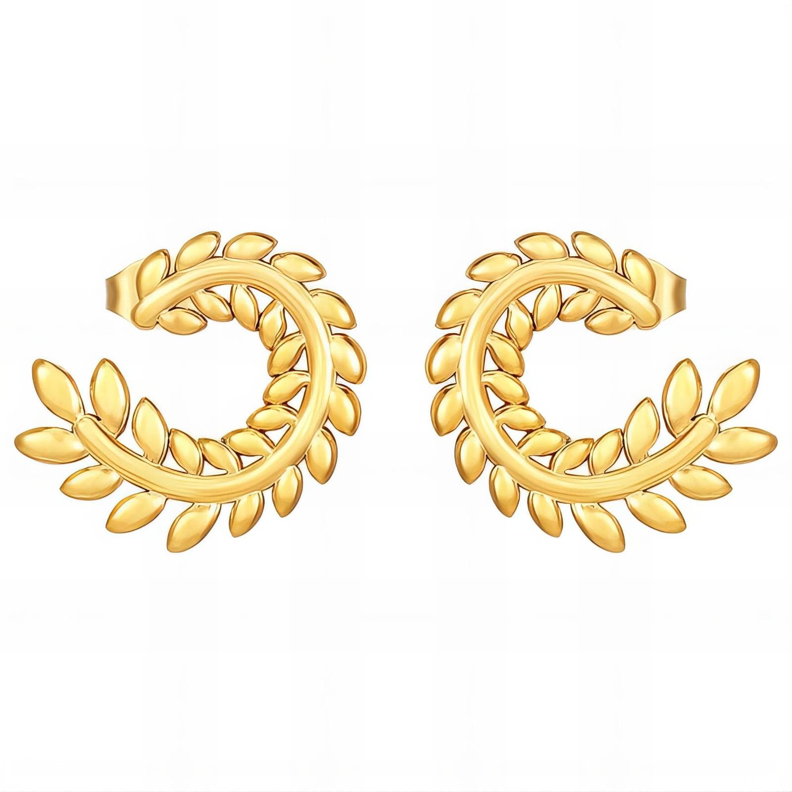 Leaves Earrings, 18K Gold Plated Steel