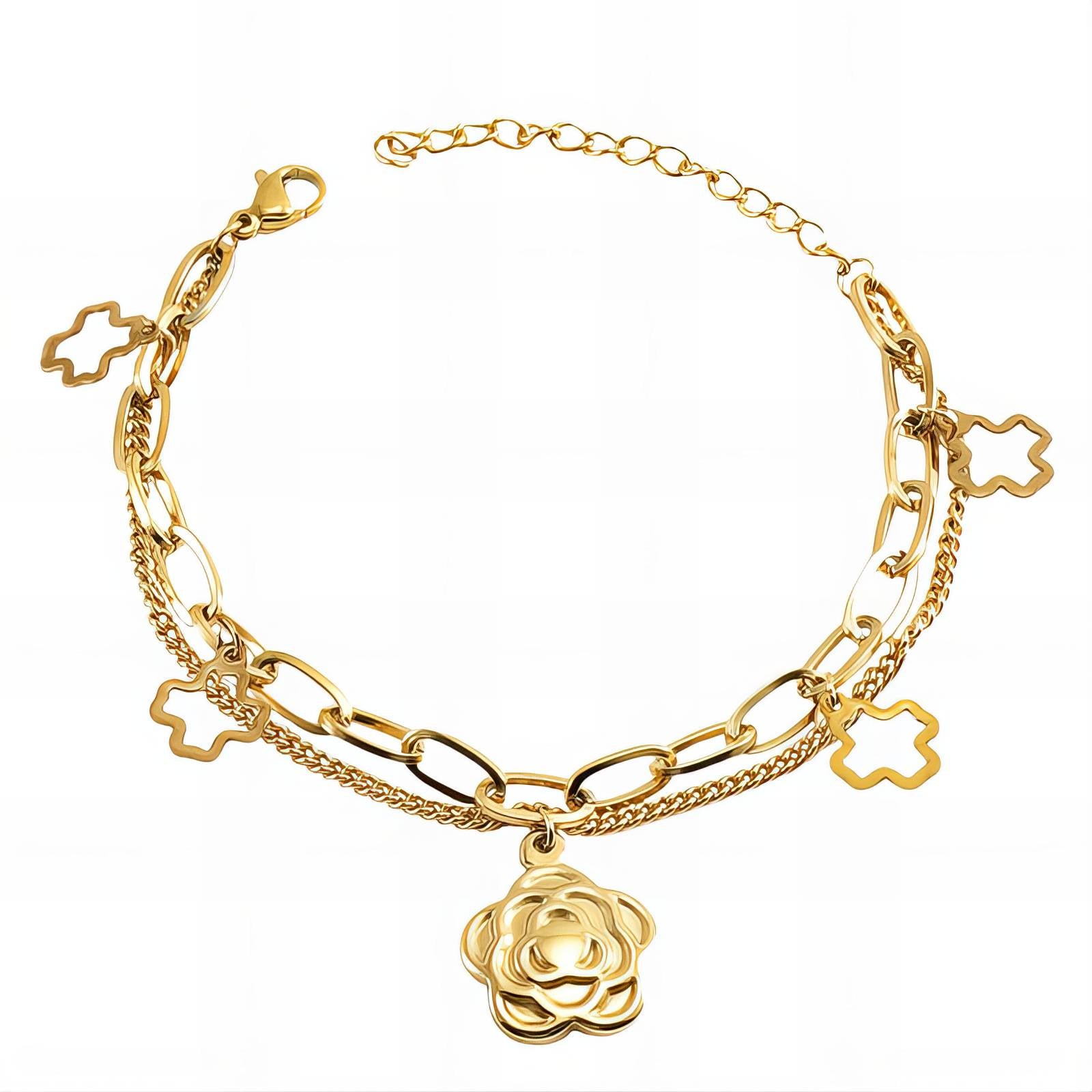 Flowers Bracelet, 18K Gold Plated Steel