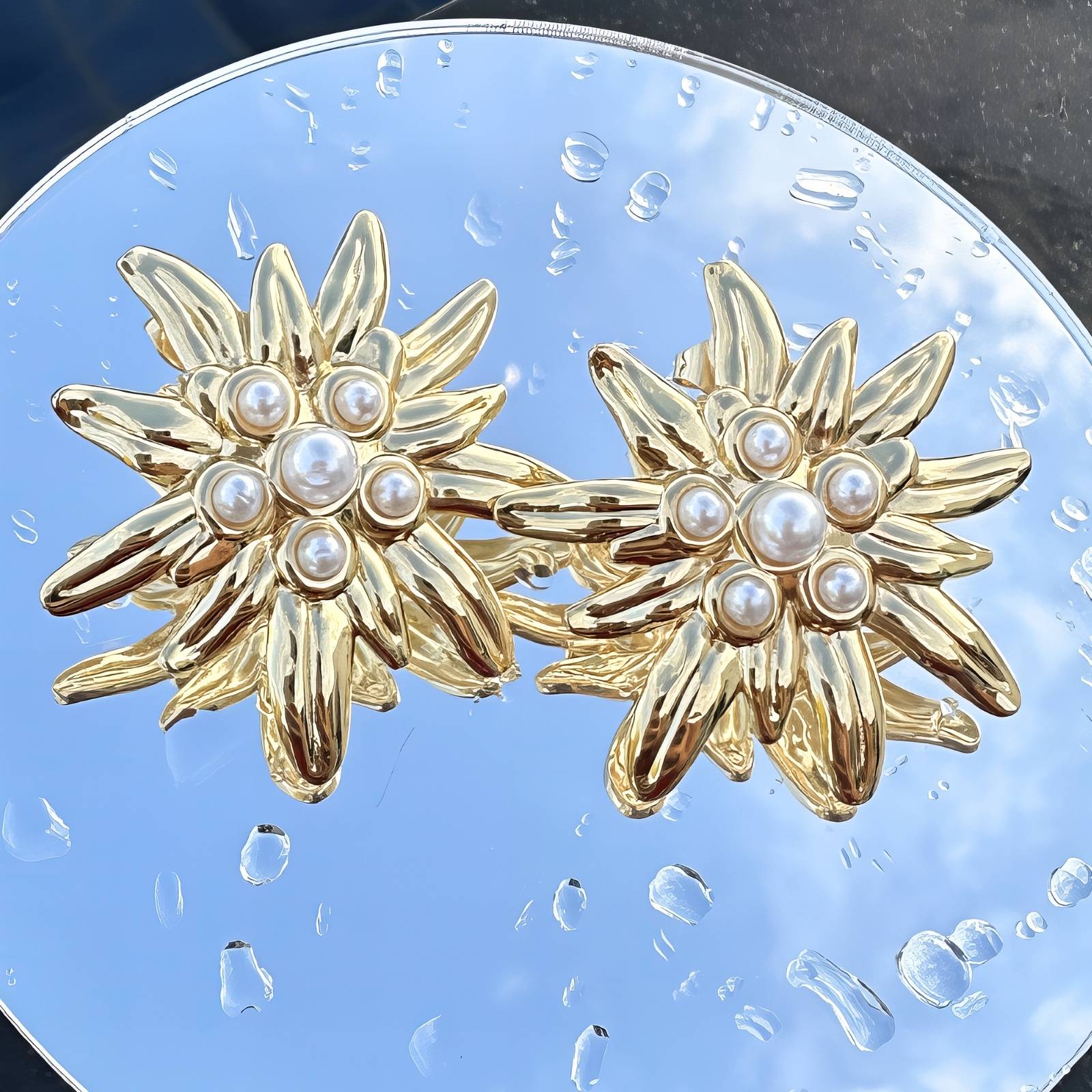 Flowers Earrings, 18K Gold Plated Steel
