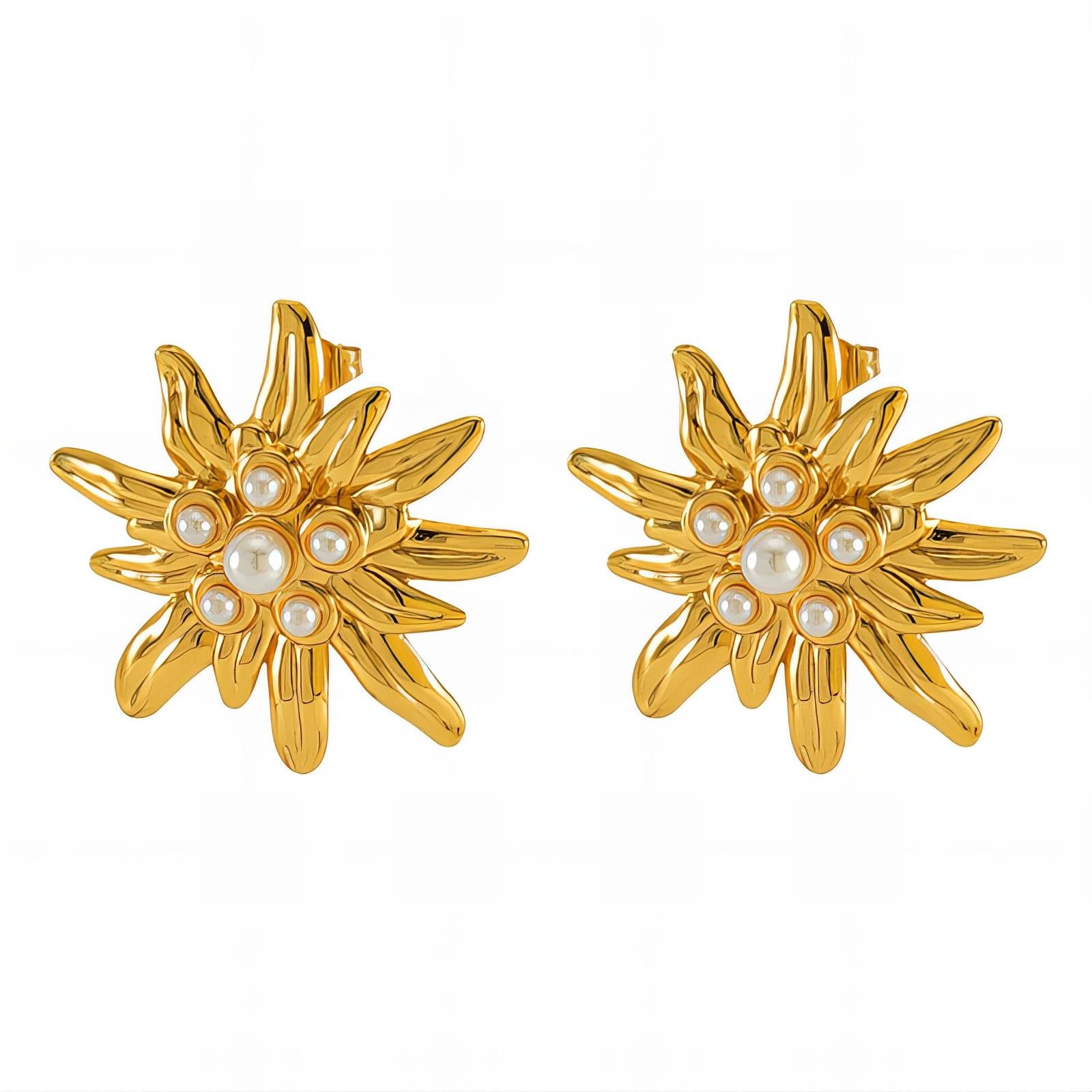 Flowers Earrings, 18K Gold Plated Steel