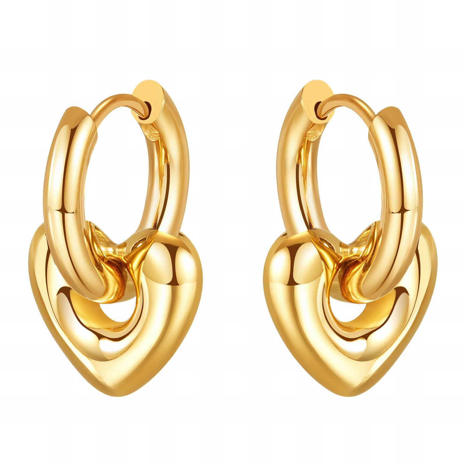 Hearts Earrings, 18K Gold Plated Steel