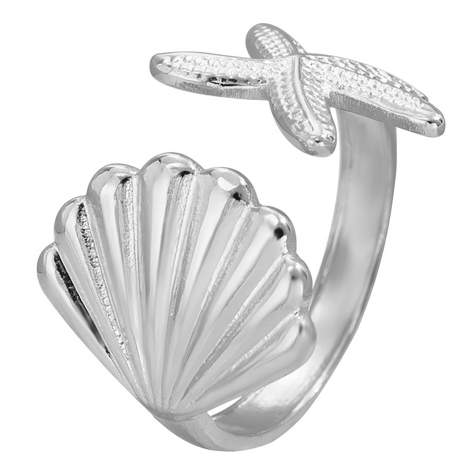 Starfish And Seashell Ring, Stainless Steel