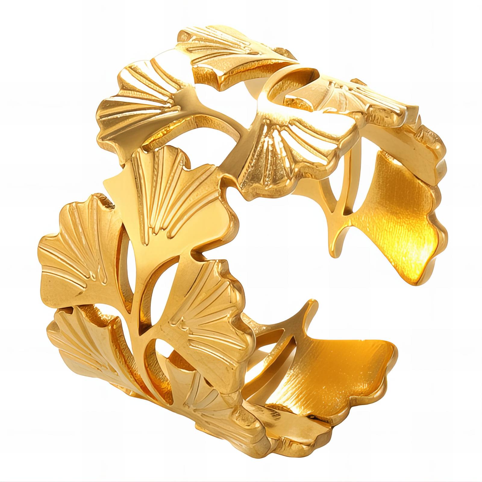 Ginkgo leaves Ring, 18K Gold Plated Steel