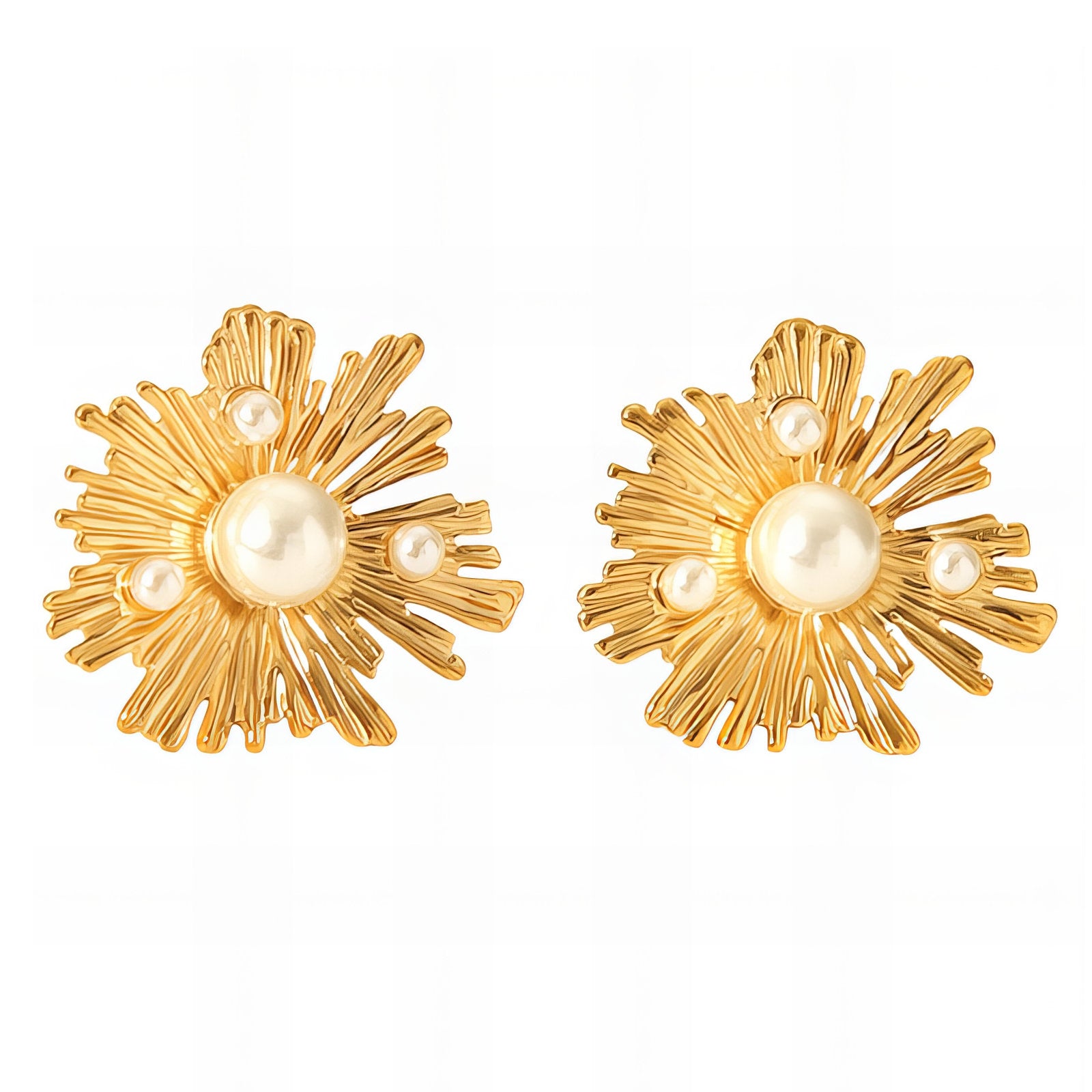 Flowers Earrings, 18K Gold Plated Steel