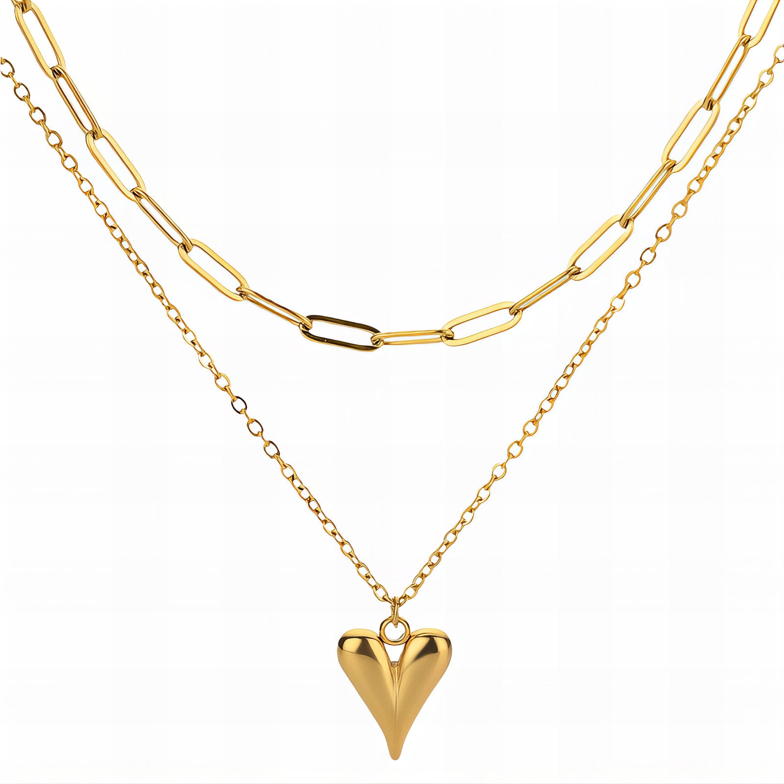 Heart Necklace, 18K Gold Plated Steel