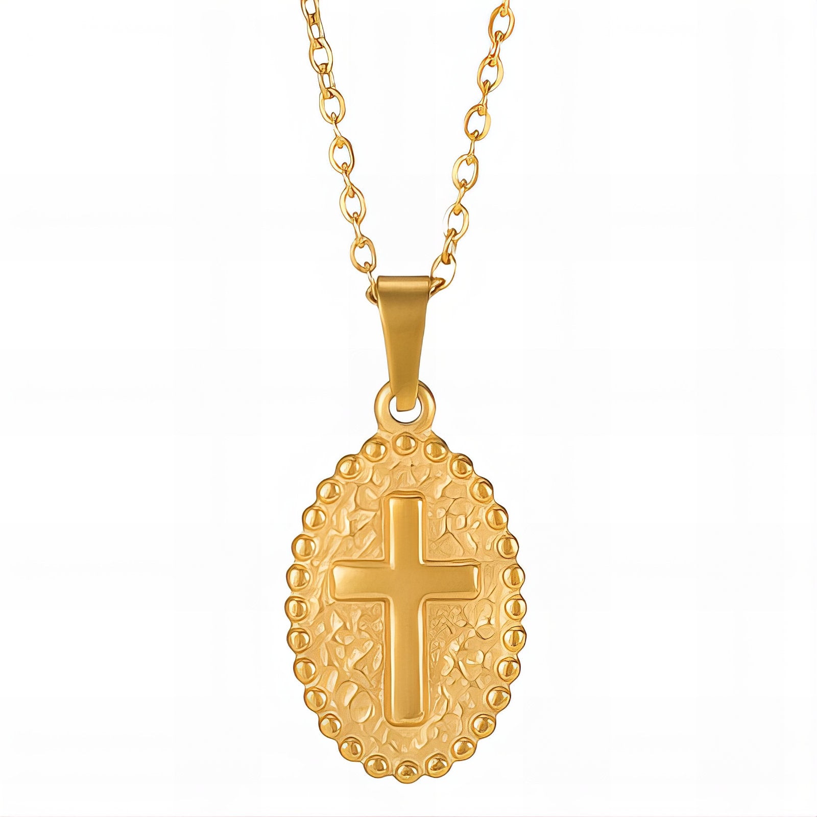 Cross Necklace, 18K Gold Plated Steel