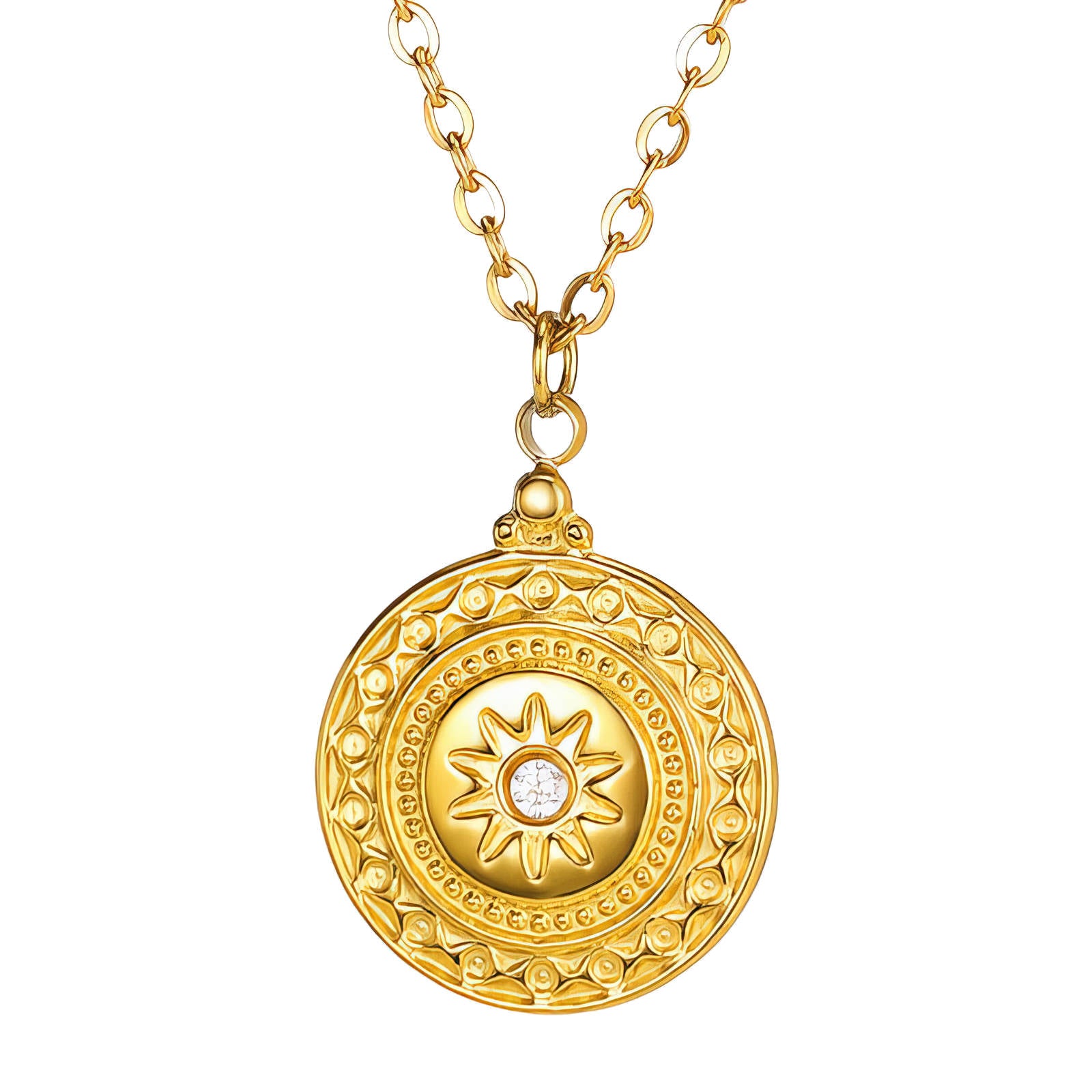 Sun Necklace, 18K Gold Plated Steel