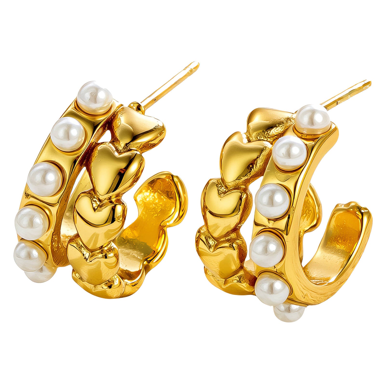 Hearts Earrings, 18K Gold Plated Steel