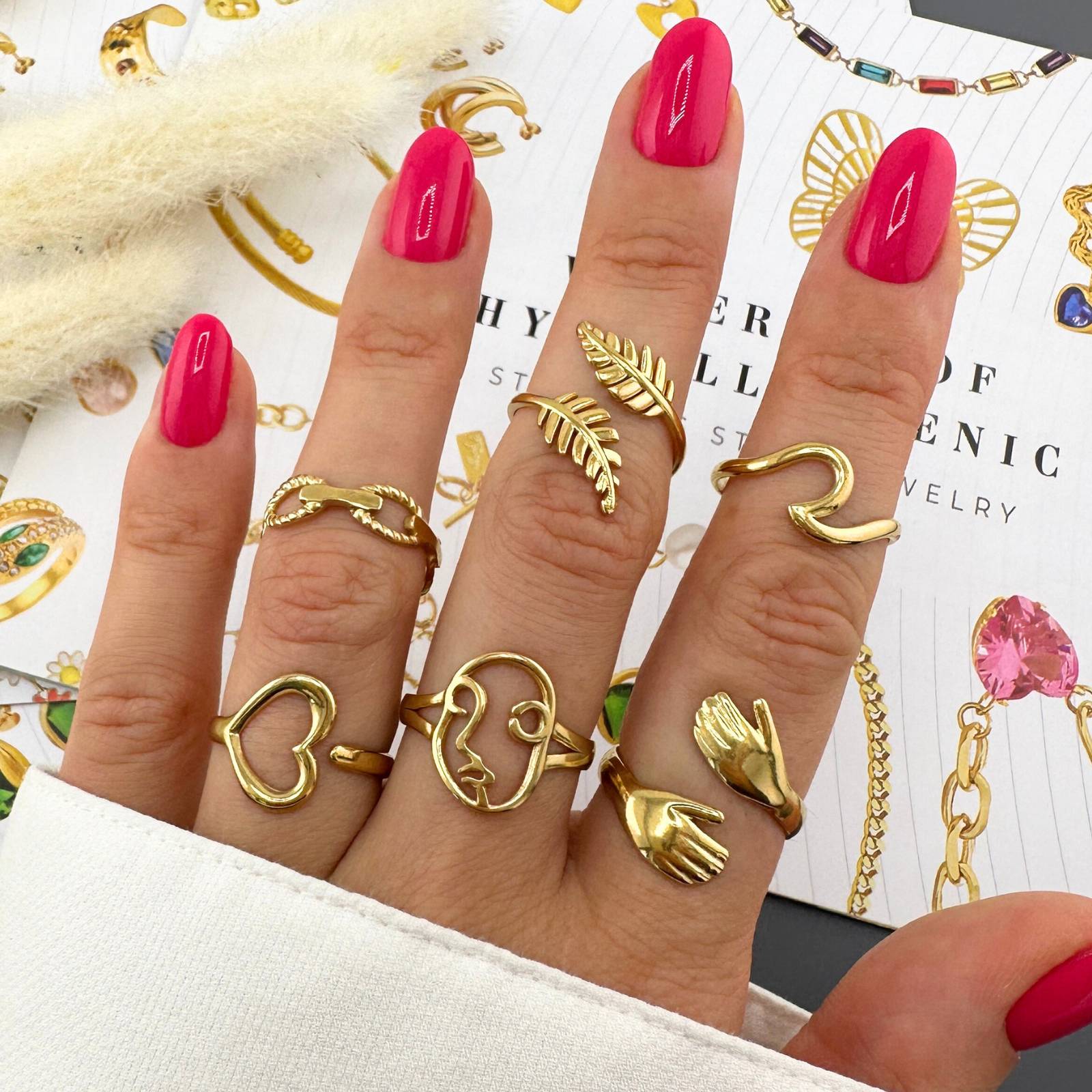 Leaves Ring, 18K Gold Plated Steel