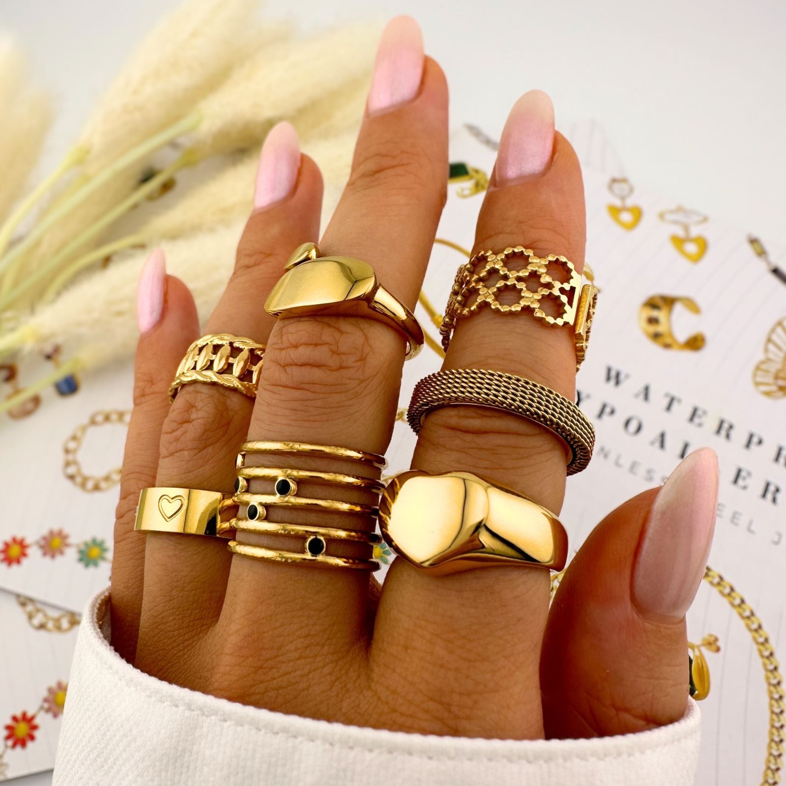 Hearts Ring, 18K Gold Plated Steel