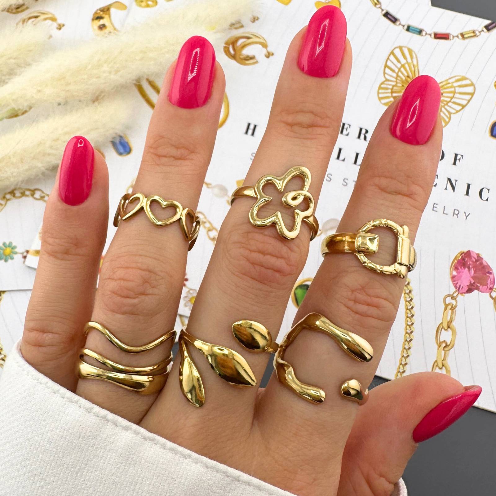 Flower Ring, 18K Gold Plated Steel
