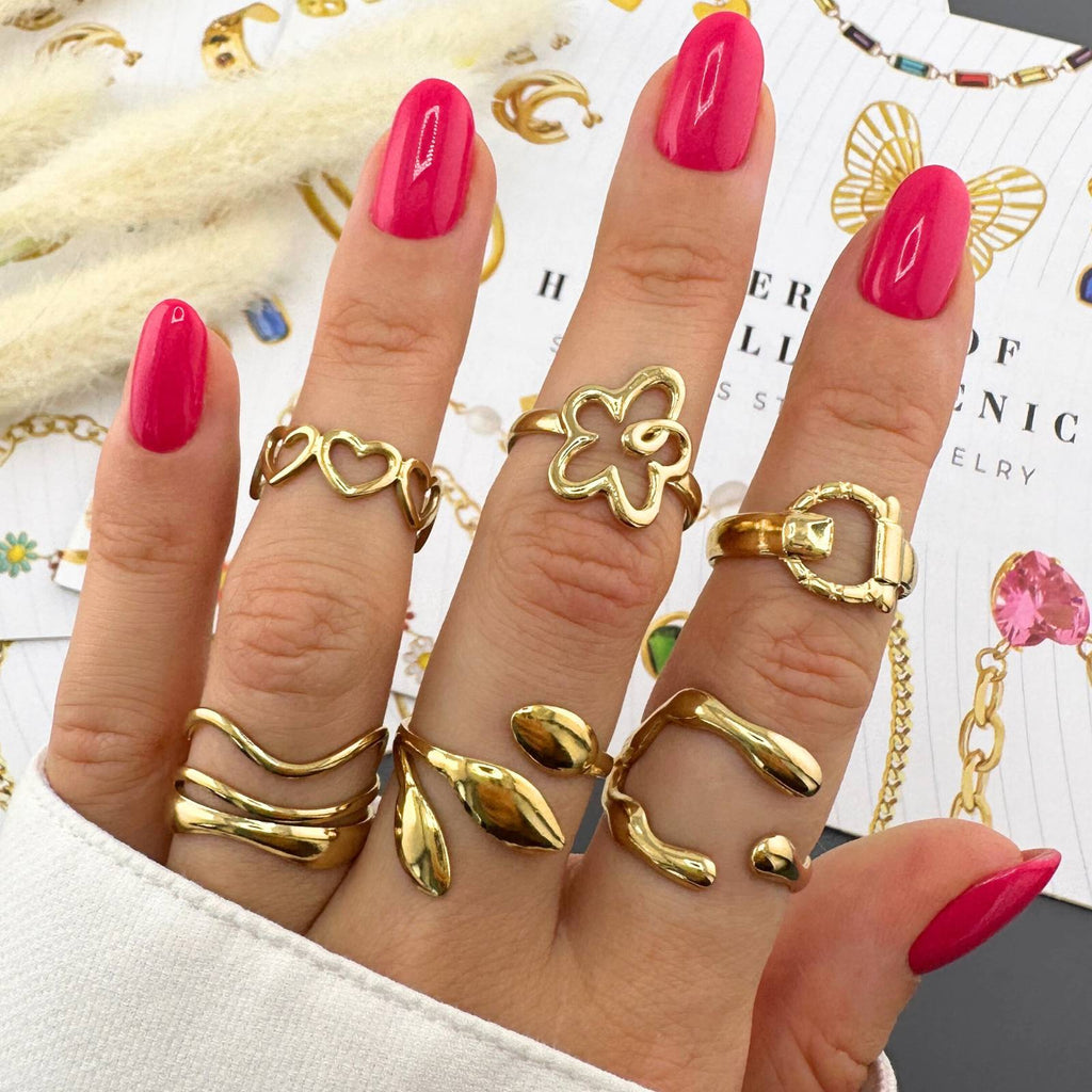Leaves Ring, 18K Gold Plated Steel