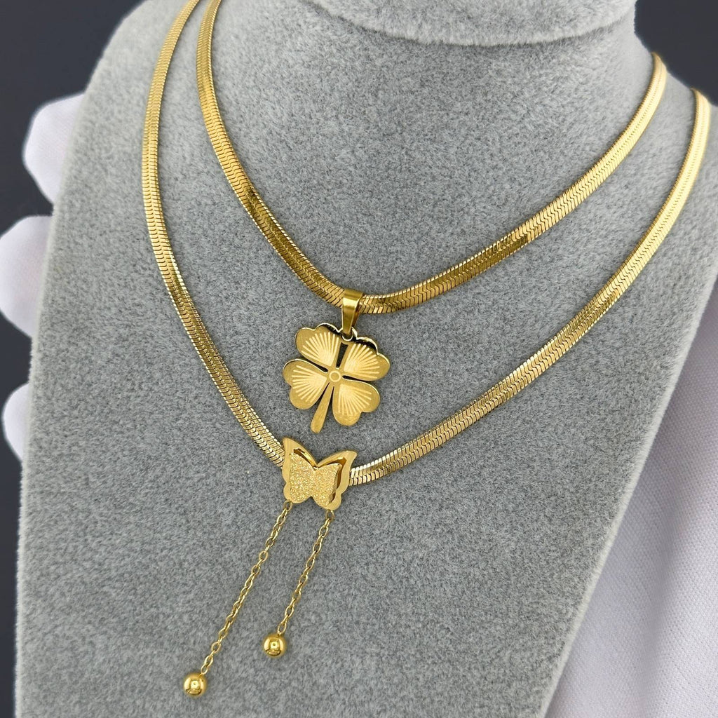 Butterfly Necklace, 18K Gold Plated Steel