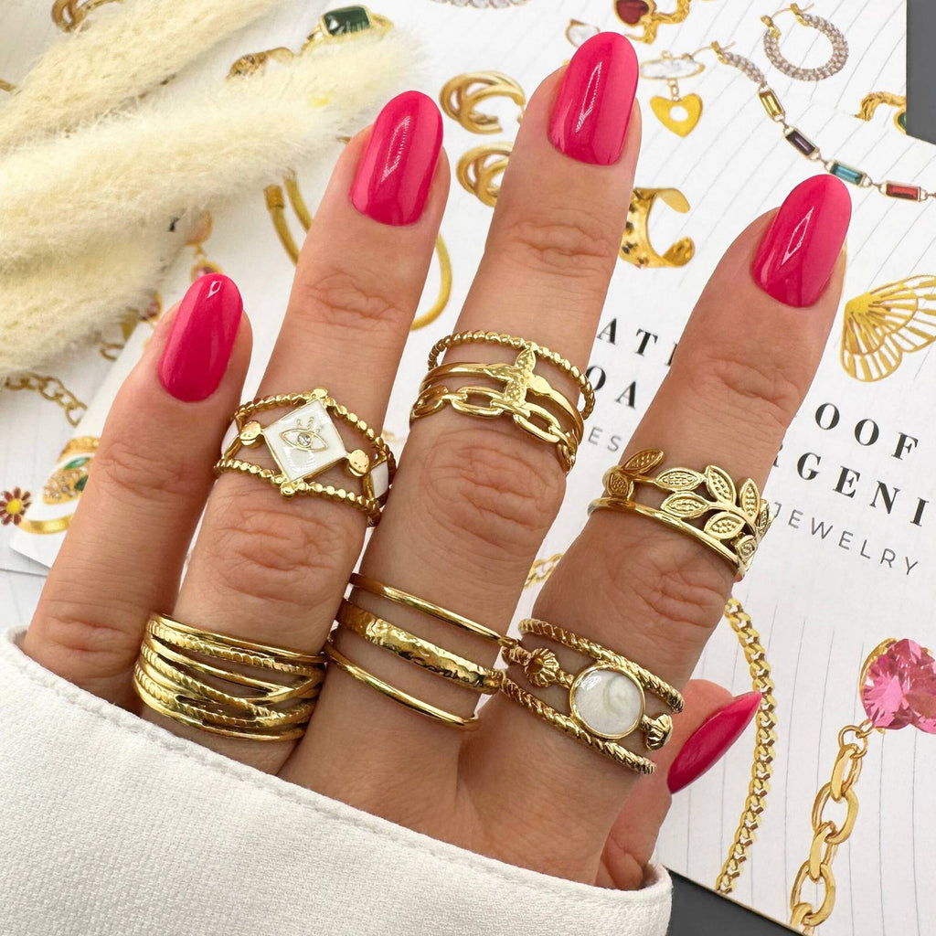 Leaves Ring, 18K Gold Plated Steel