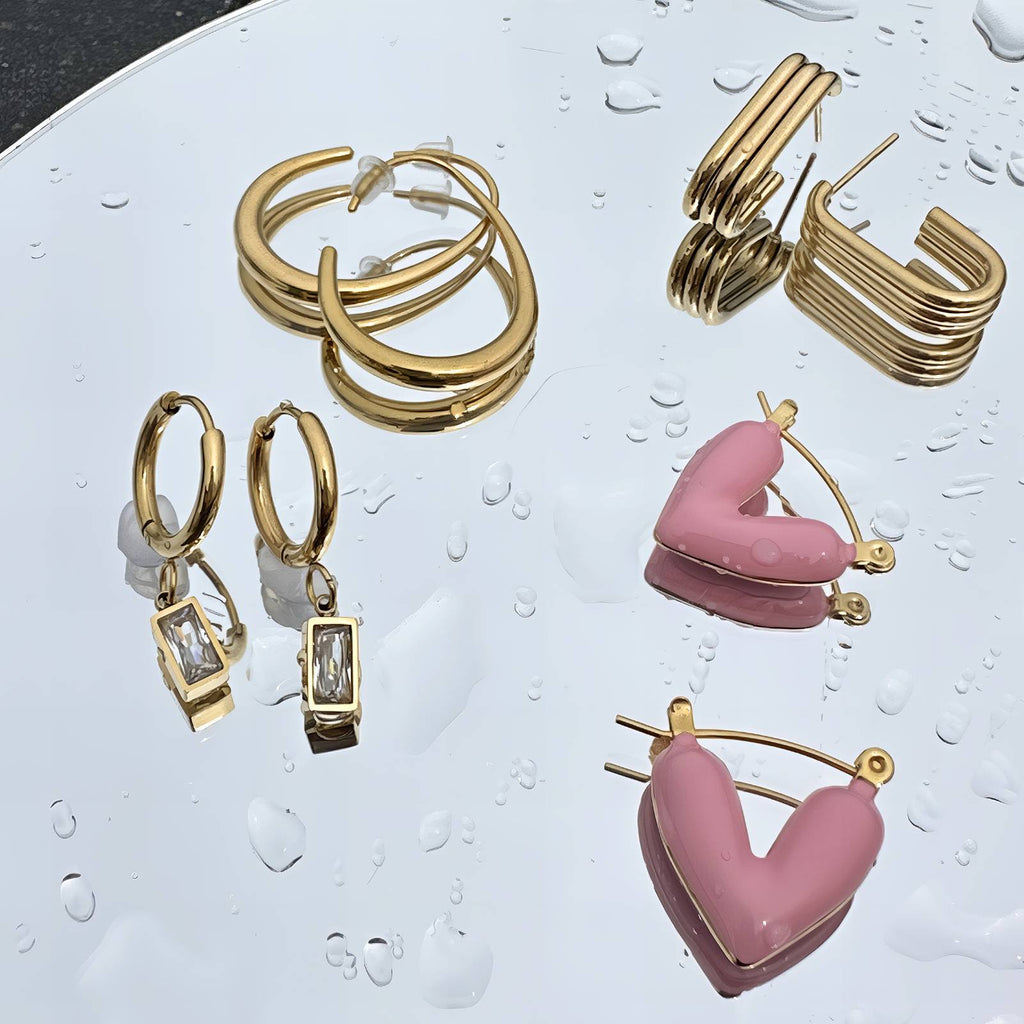 Earrings, 18K Gold Plated Steel