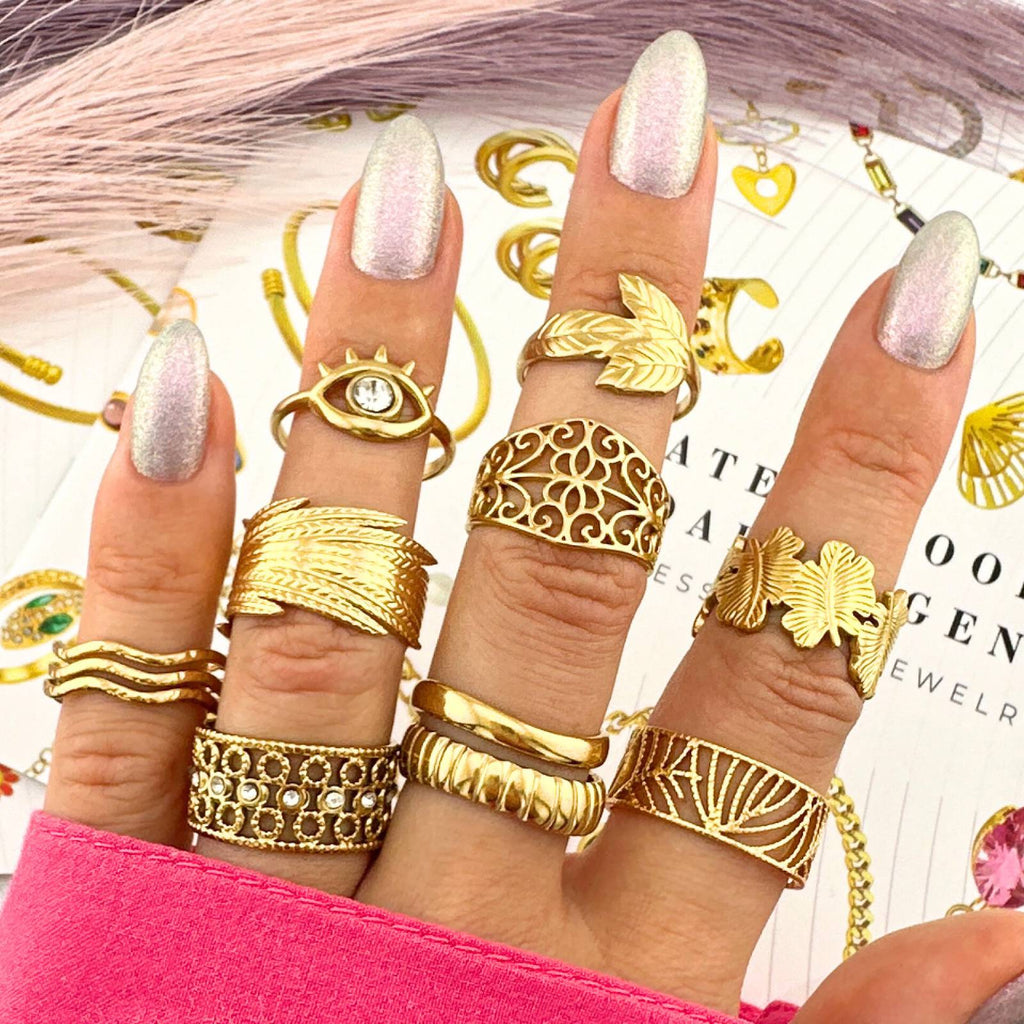 Evil Eyes Ring, 18K Gold Plated Steel