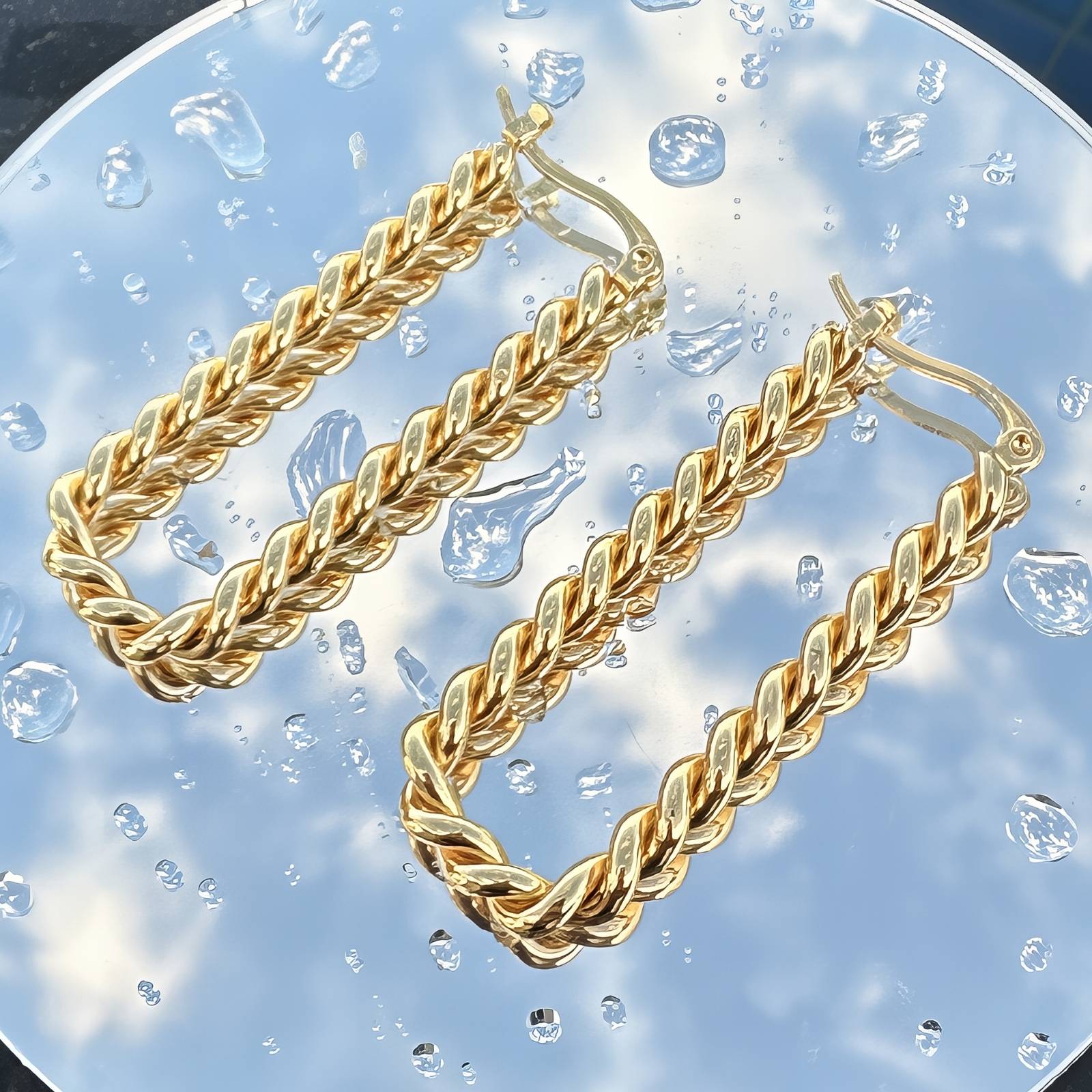 Earrings, 18K Gold Plated Steel