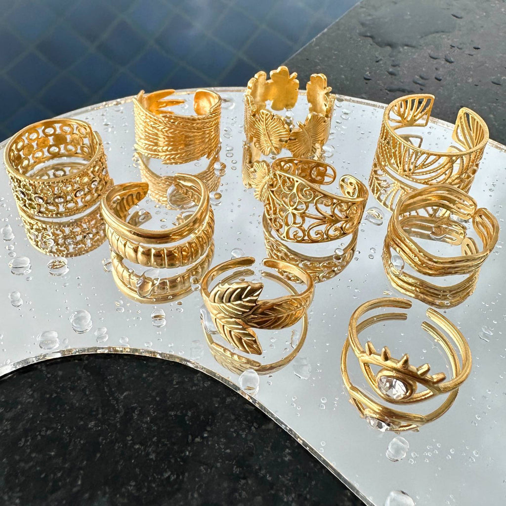 Evil Eyes Ring, 18K Gold Plated Steel