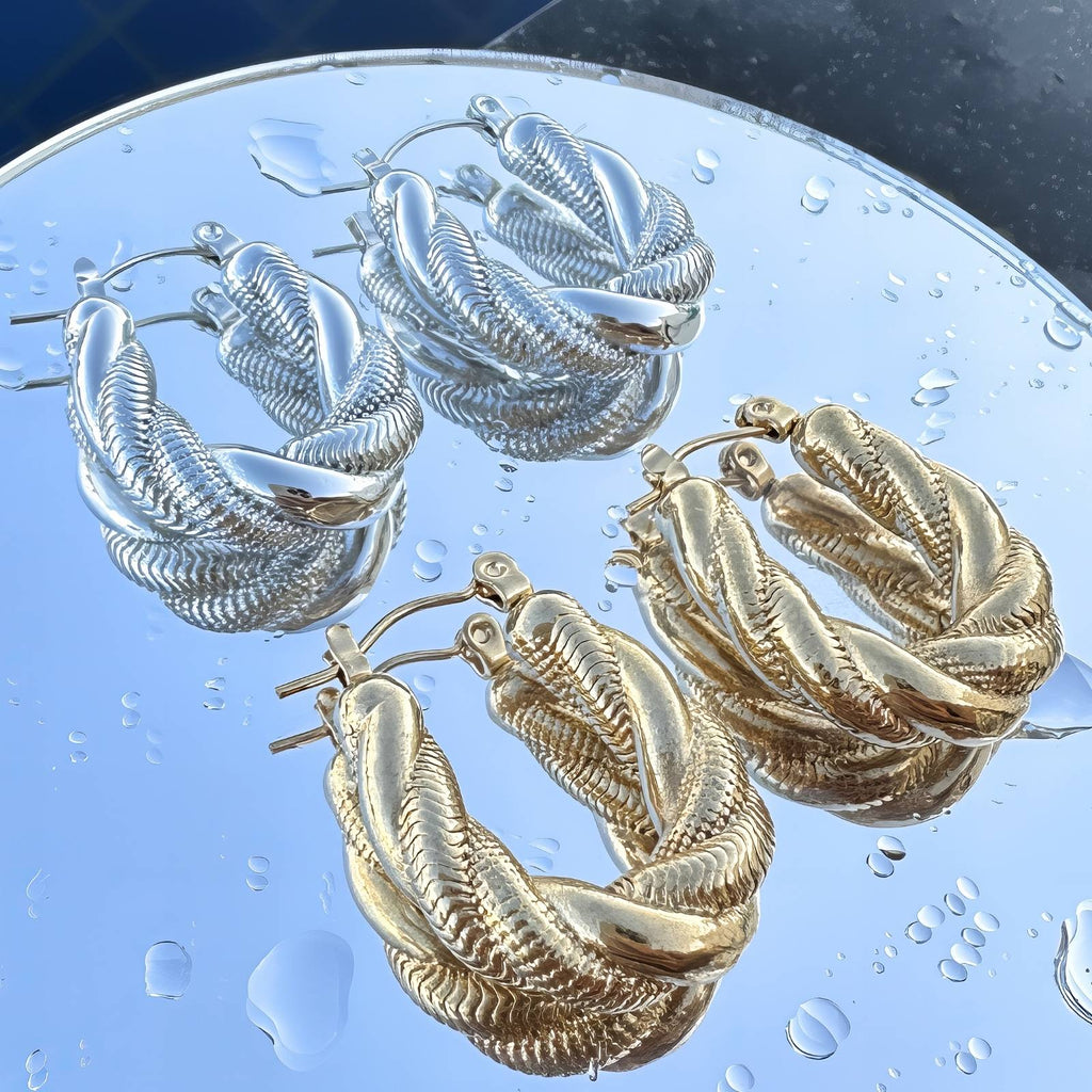 Earrings, 18K Gold Plated Steel