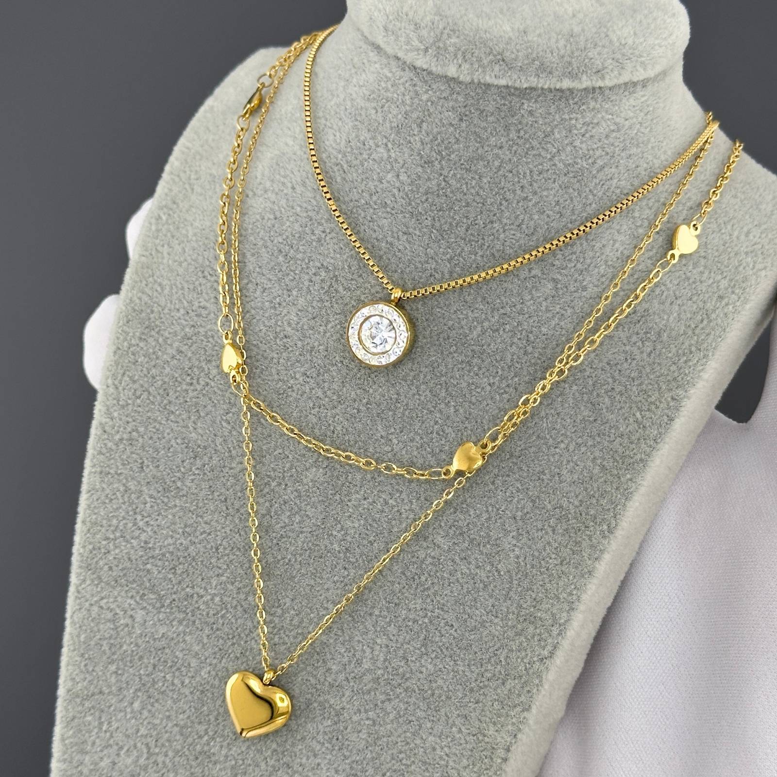 Hearts Necklace, 18K Gold Plated Steel