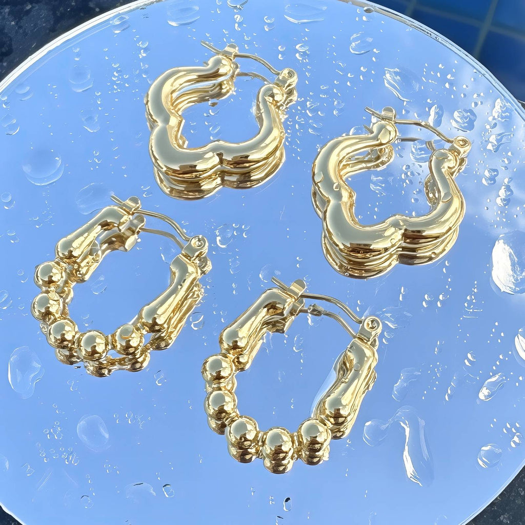 Earrings, 18K Gold Plated Steel