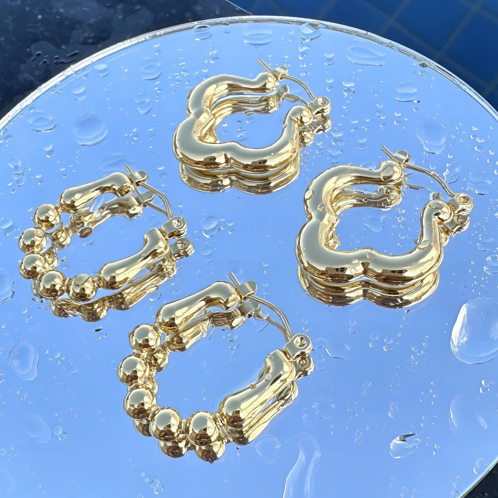 Earrings, 18K Gold Plated Steel