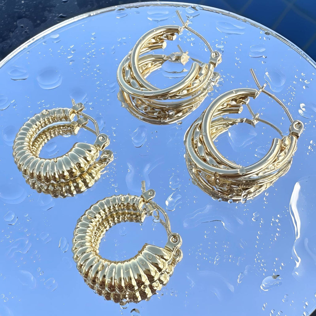 Earrings, 18K Gold Plated Steel