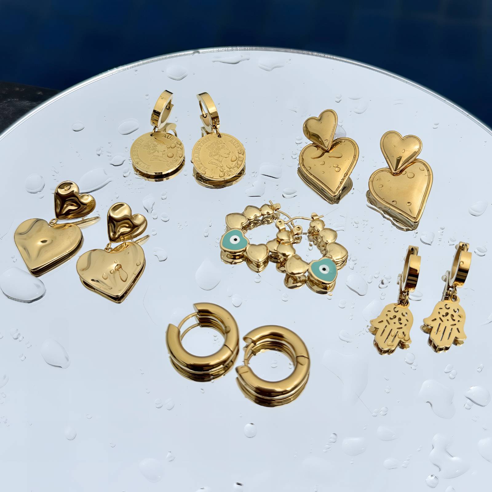 Hearts Earrings, 18K Gold Plated Steel