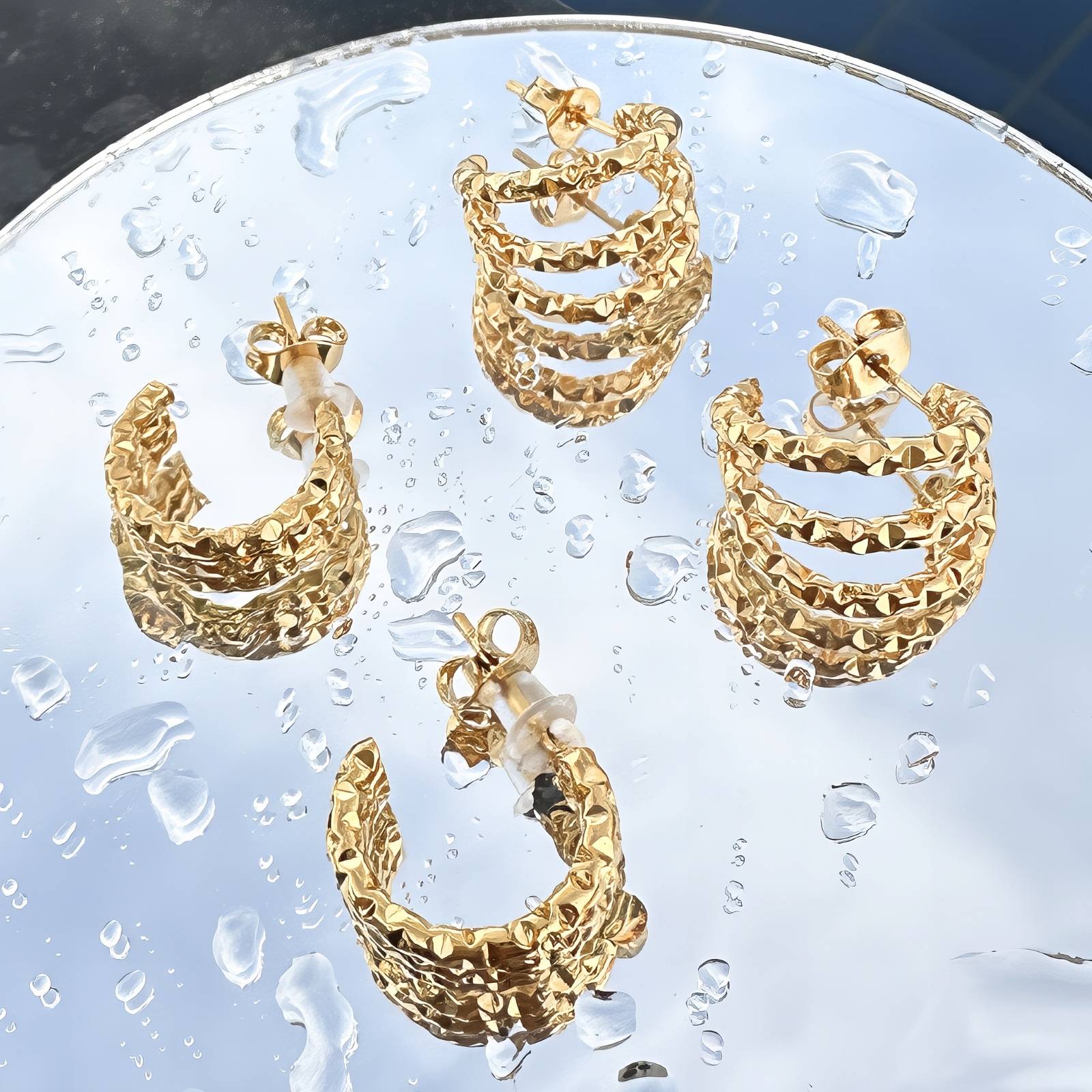 Earrings, 18K Gold Plated Steel