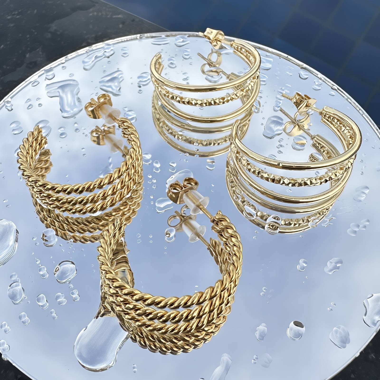 Earrings, 18K Gold Plated Steel