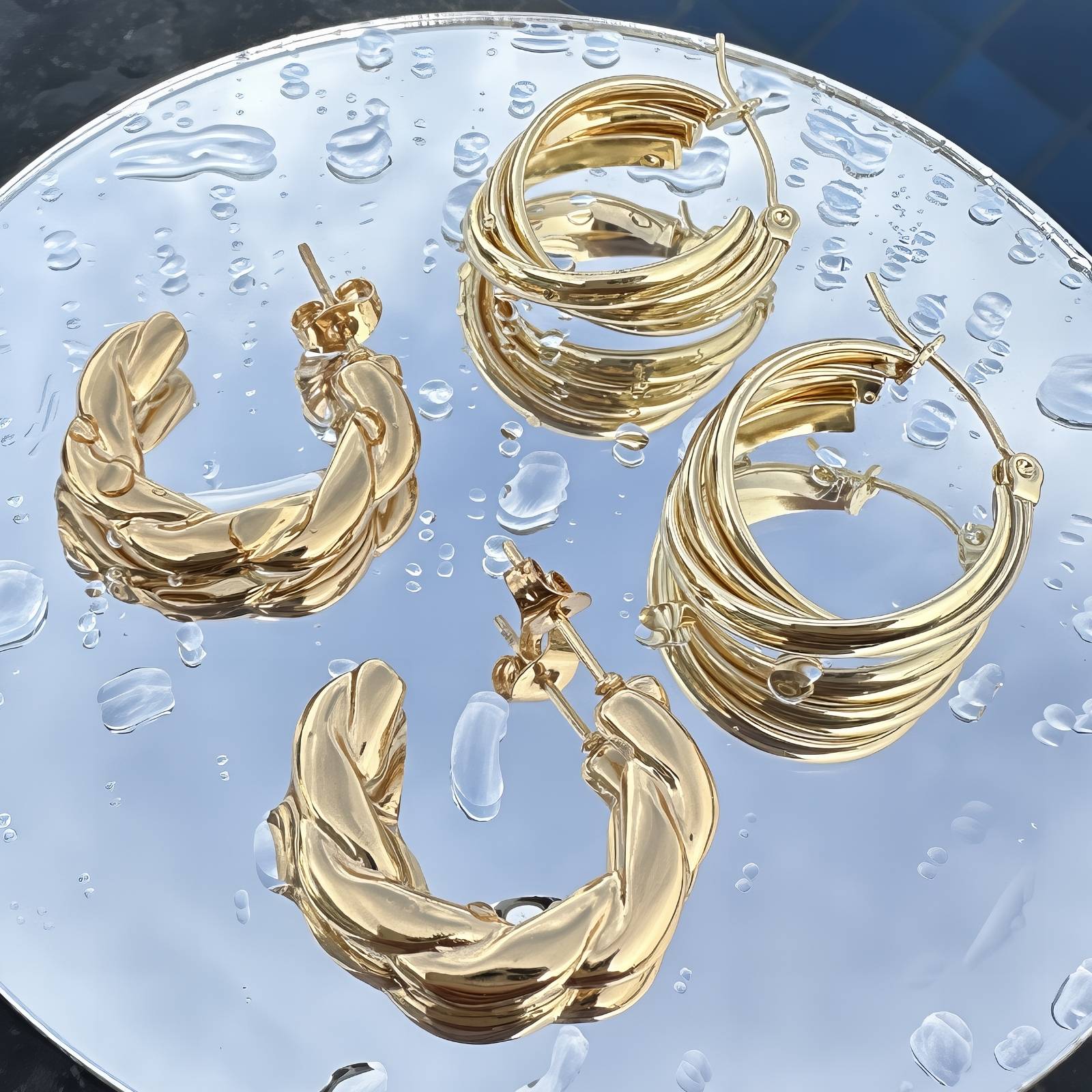 Earrings, 18K Gold Plated Steel