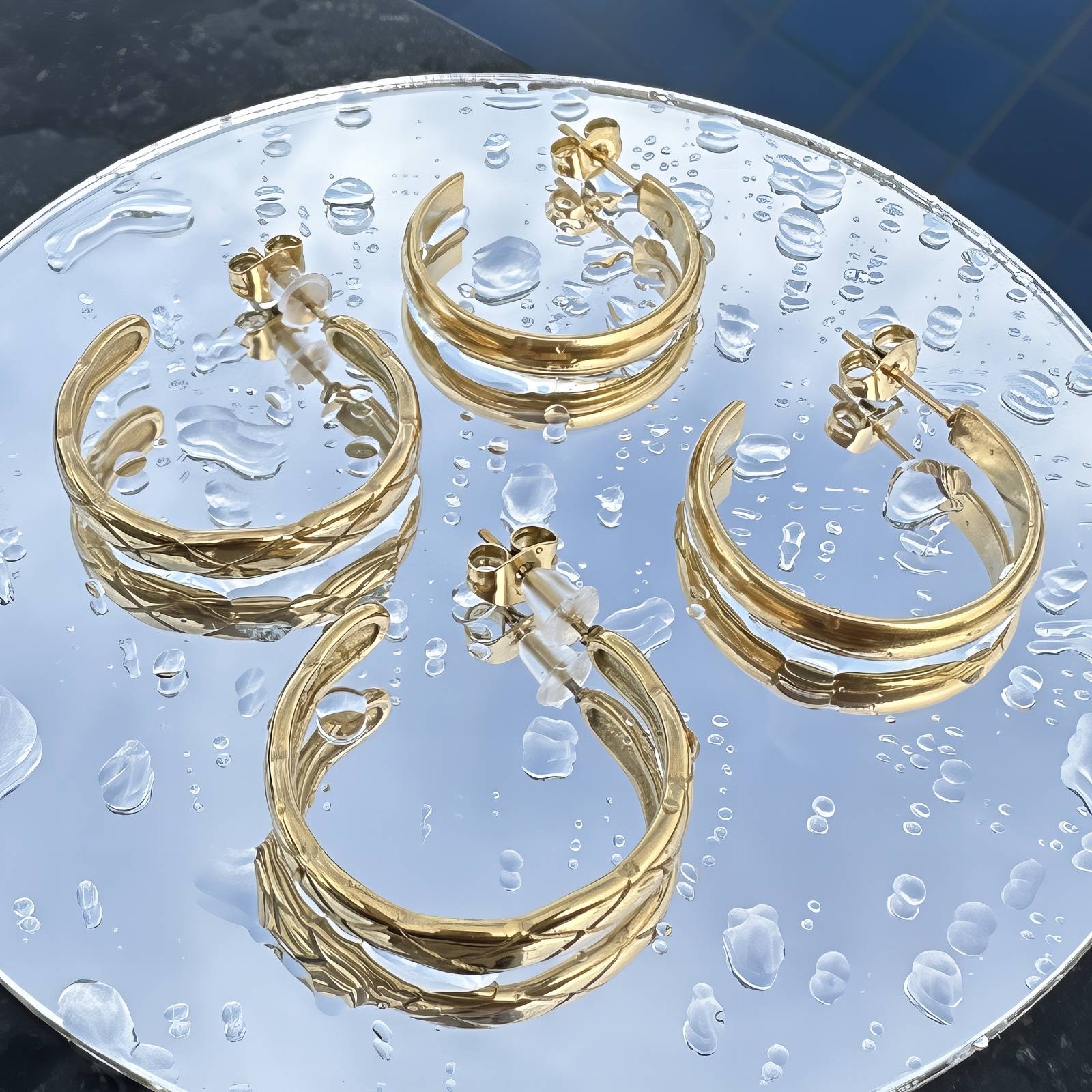 Earrings, 18K Gold Plated Steel