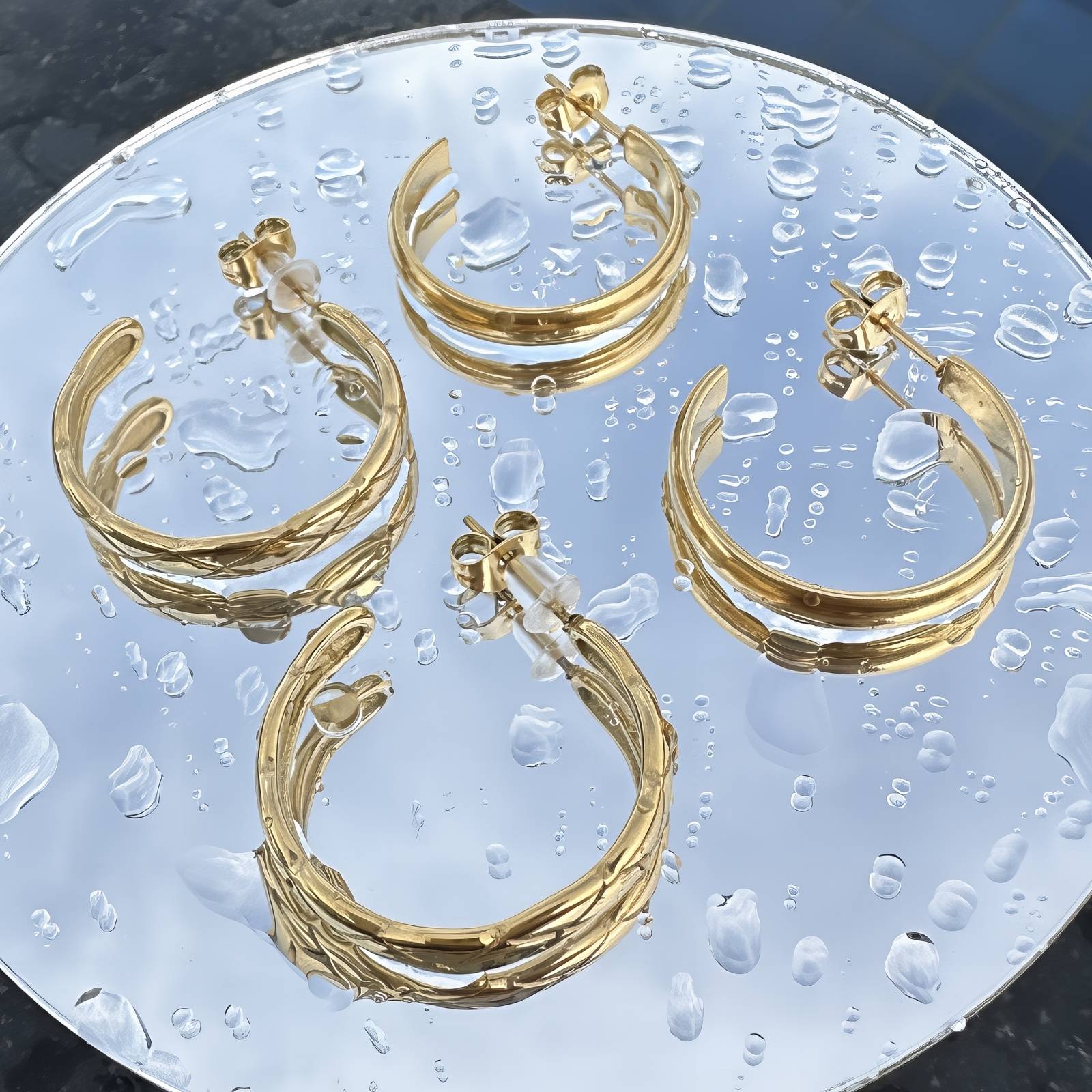 Earrings, 18K Gold Plated Steel