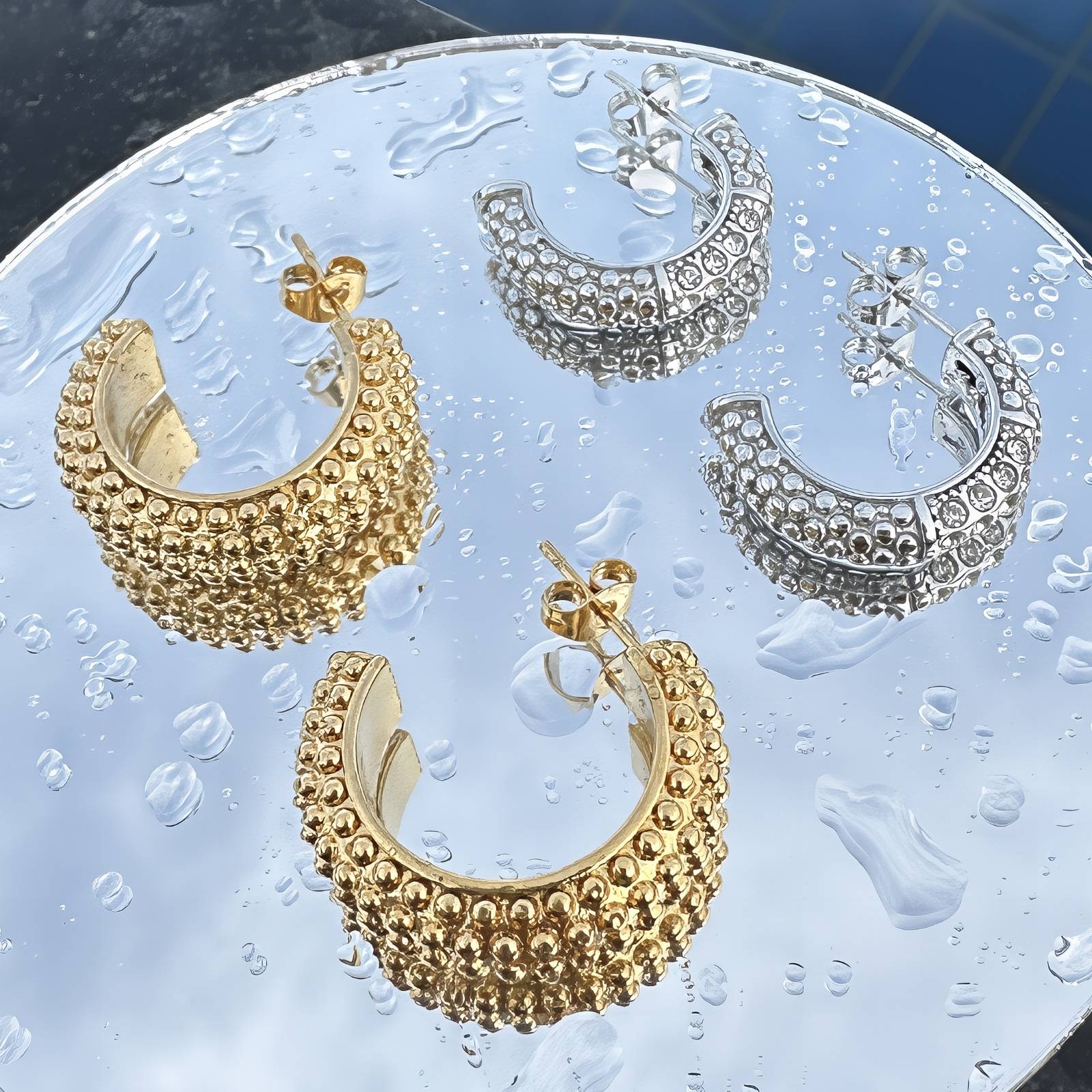 Earrings, 18K Gold Plated Steel