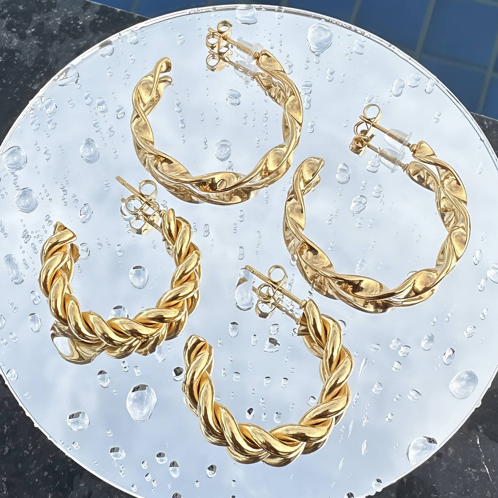 Earrings, 18K Gold Plated Steel