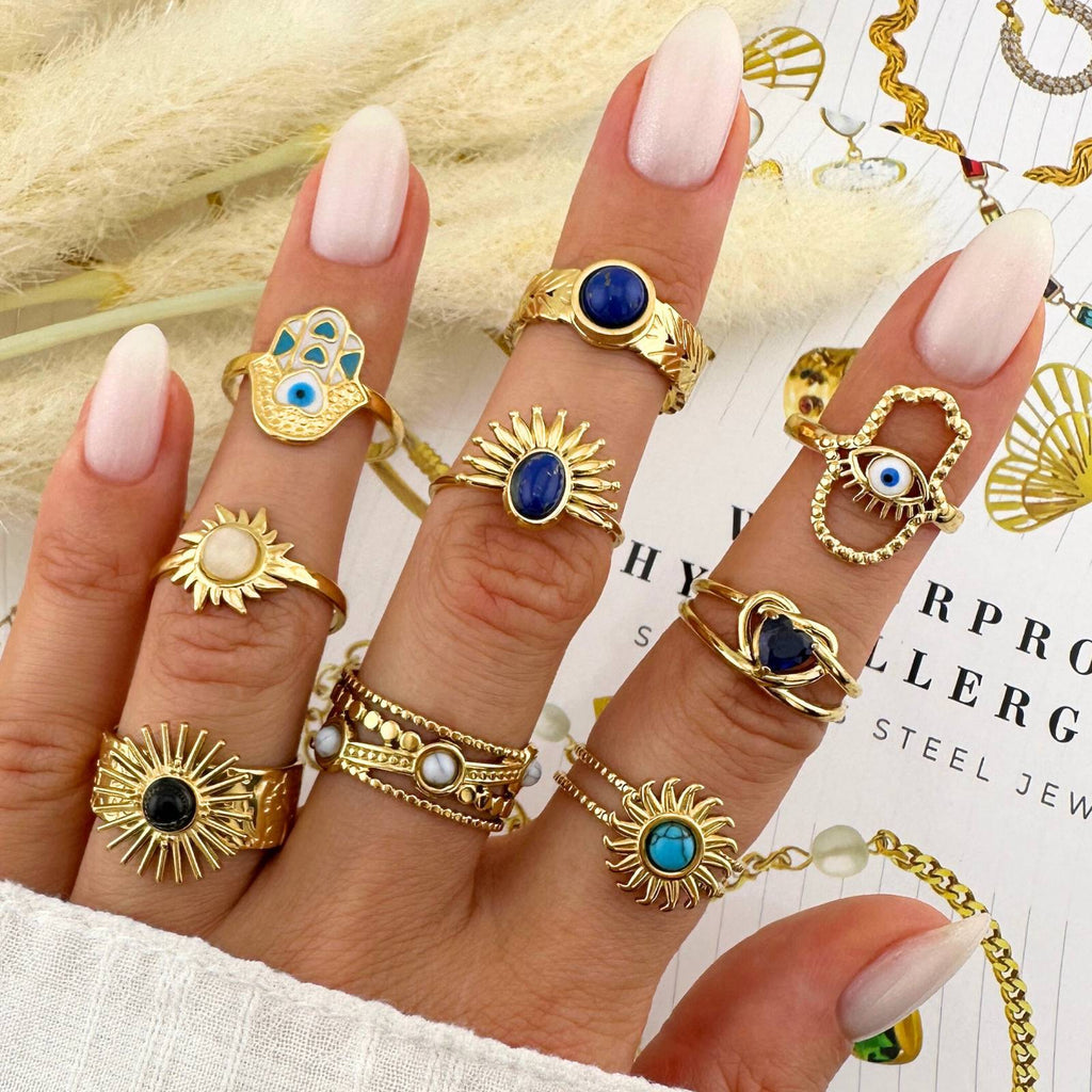 Evil Eye Ring, 18K Gold Plated Steel