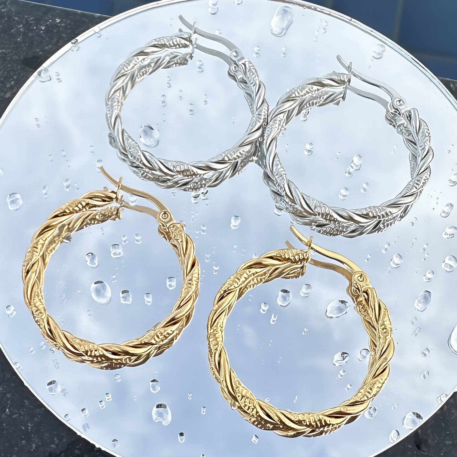 Earrings, 18K Gold Plated Steel