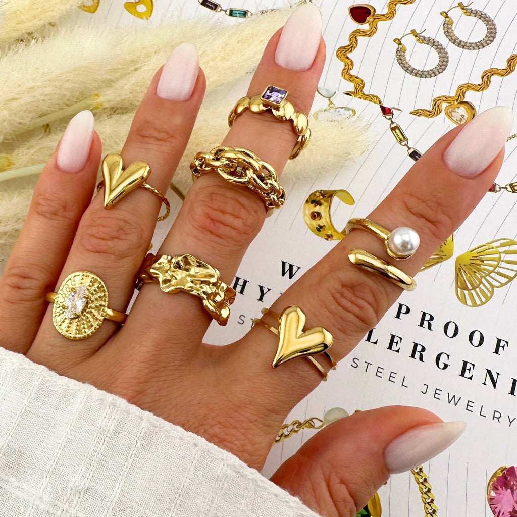 Heart Ring, 18K Gold Plated Steel