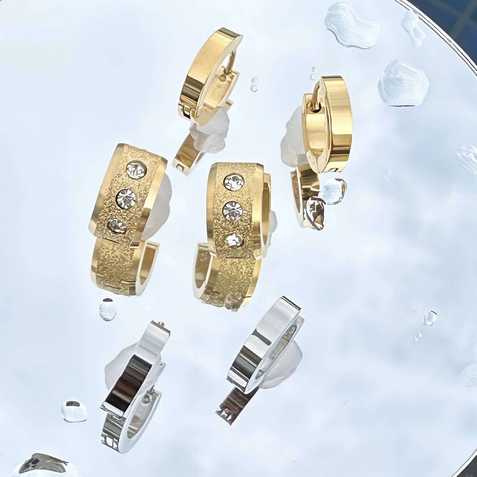 Earrings, 18K Gold Plated Steel