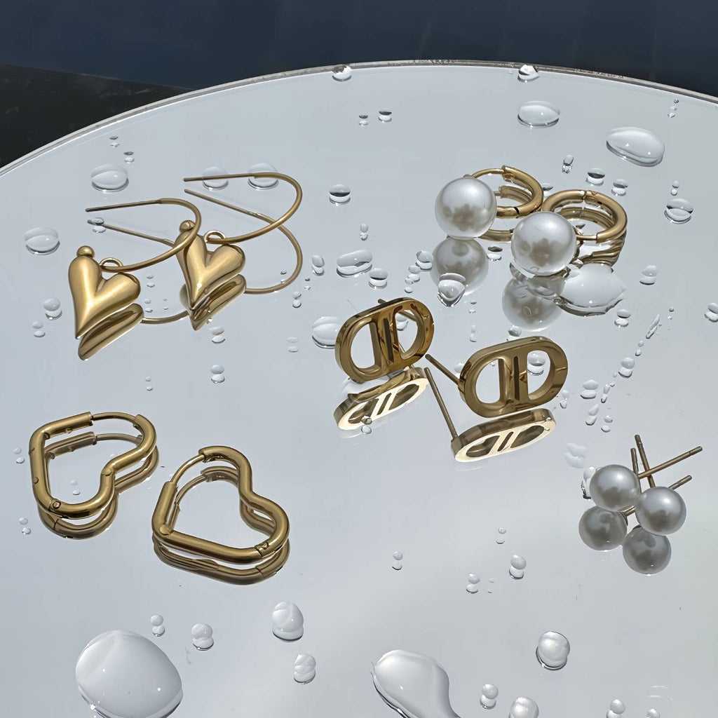 Earrings, 18K Gold Plated Steel